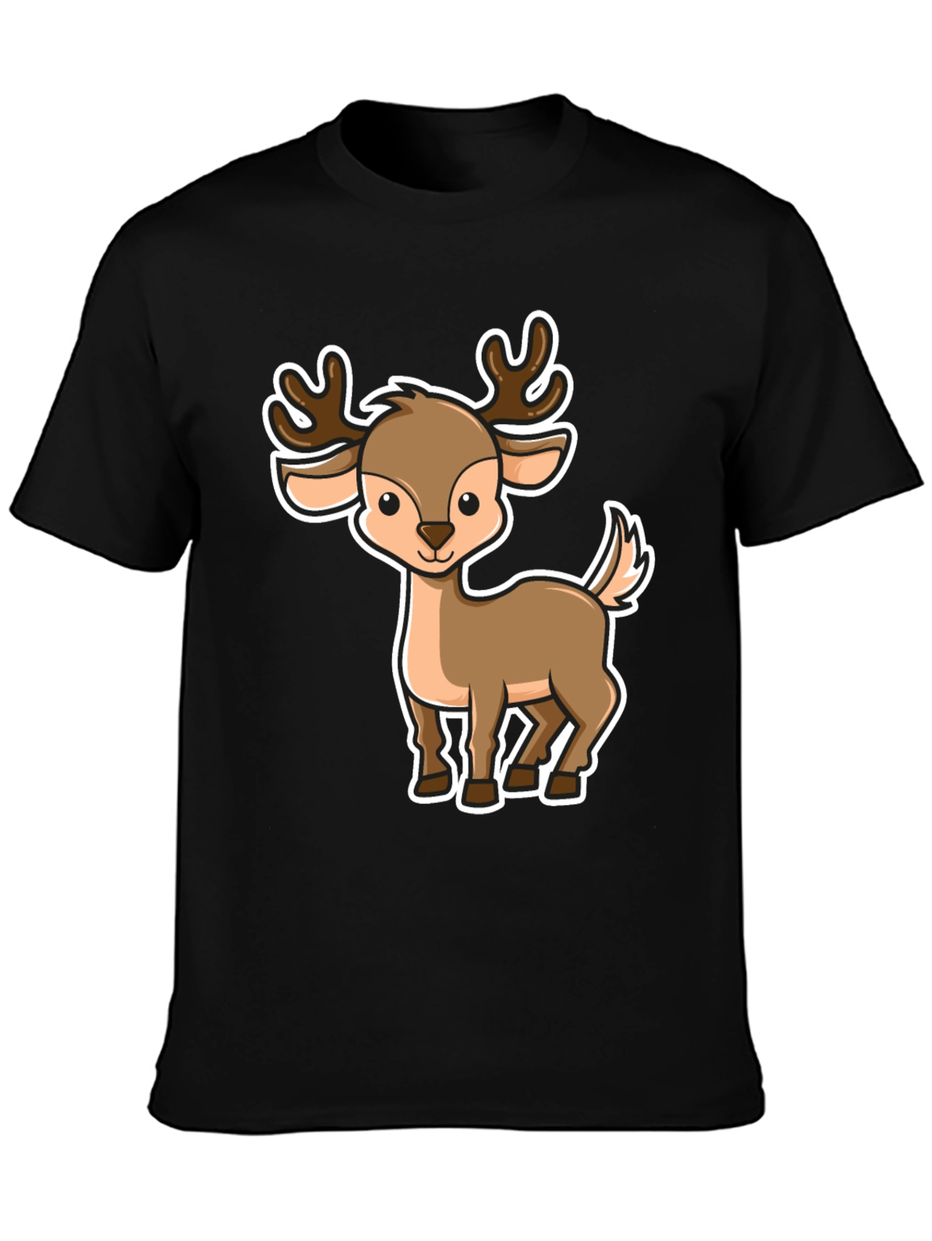Cute Cartoon Deer Black T-Shirt