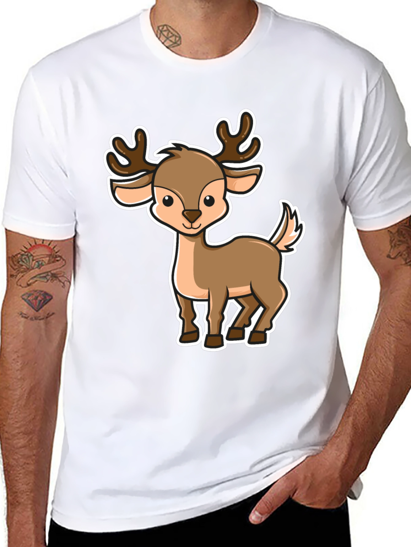 Cute Cartoon Deer Black T-Shirt