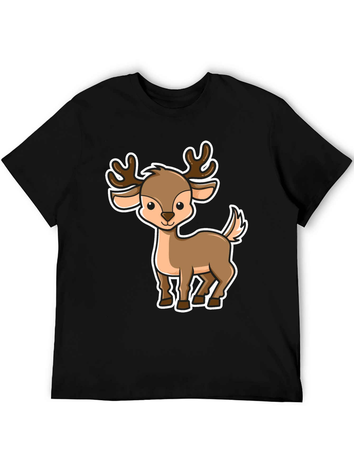 Cute Cartoon Deer Black T-Shirt
