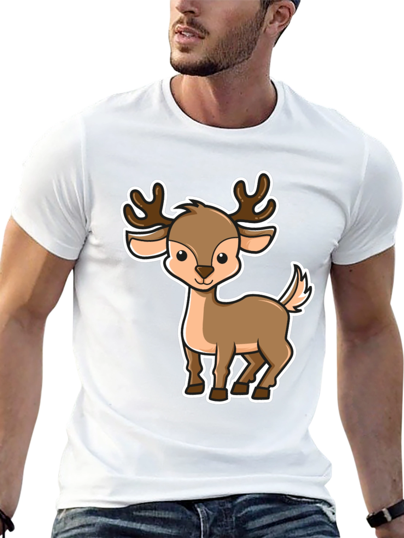 Cute Cartoon Deer Black T-Shirt