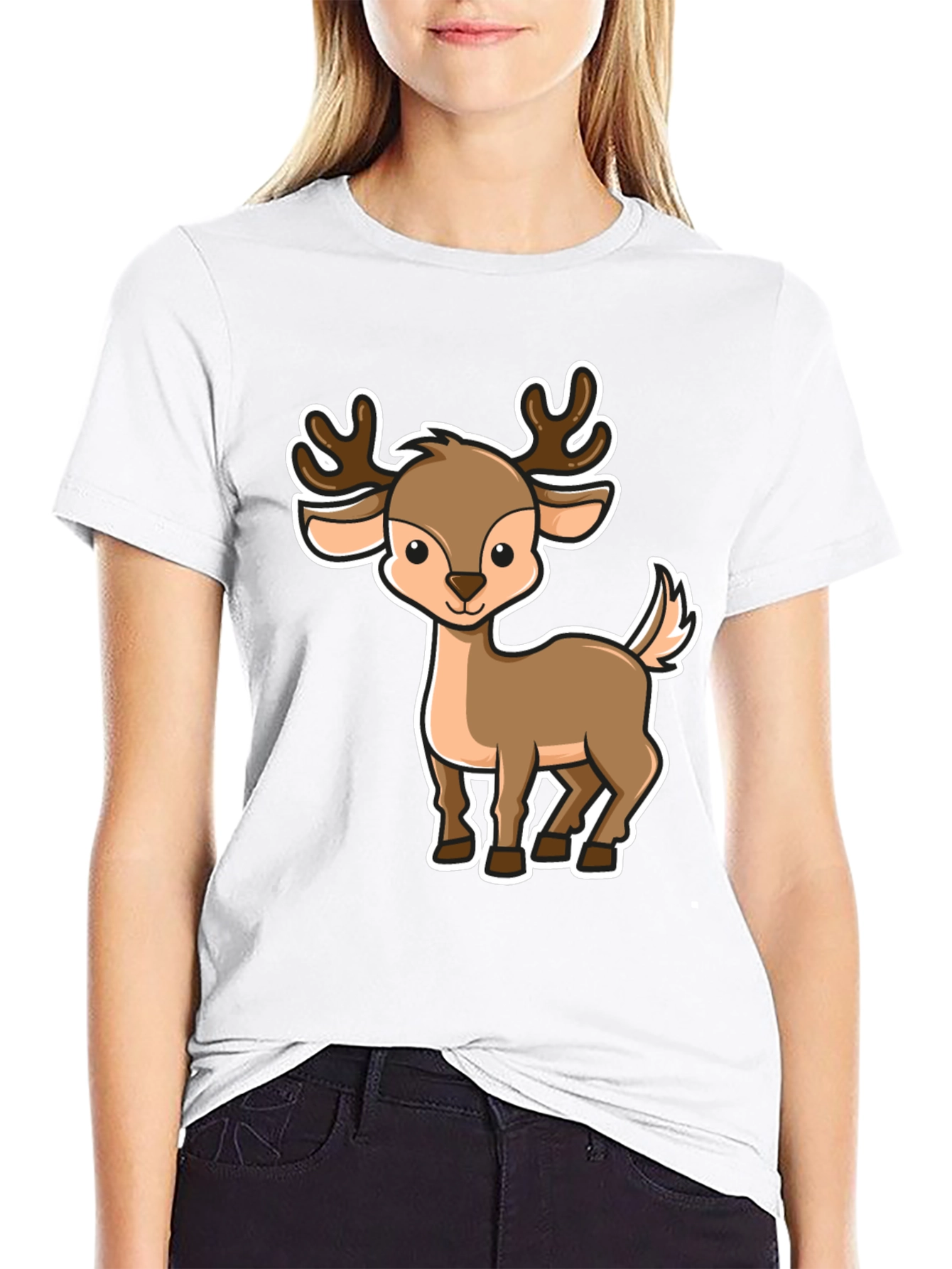 Cute Cartoon Deer Black T-Shirt