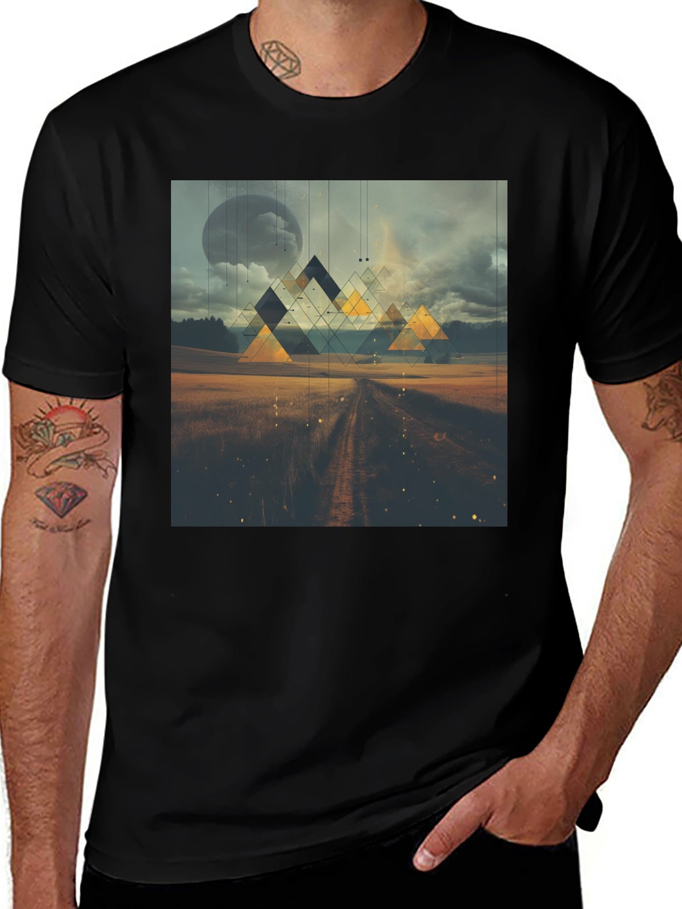 Abstract Geometric Landscape Black T-Shirt