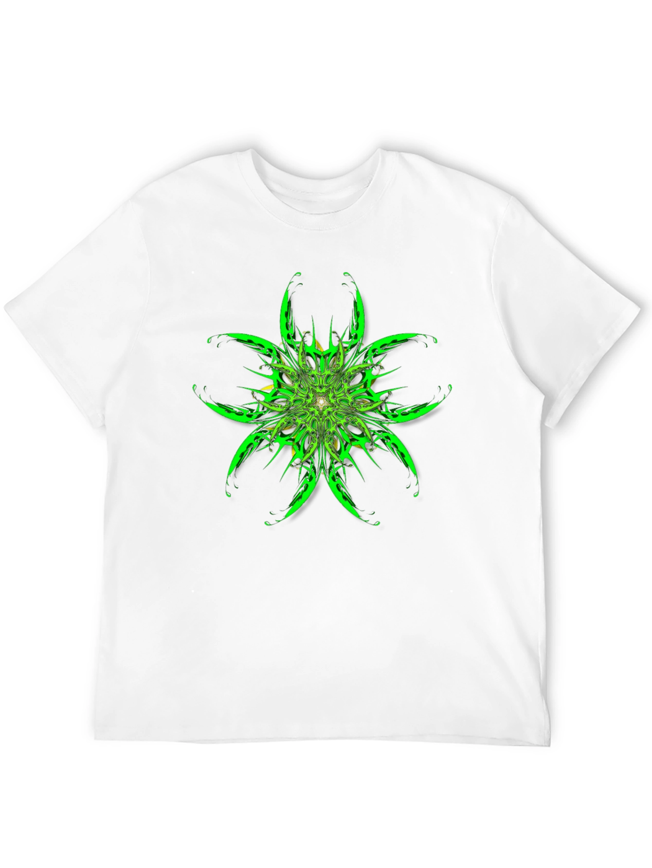 Abstract Green Floral Graphic Black T-Shirt