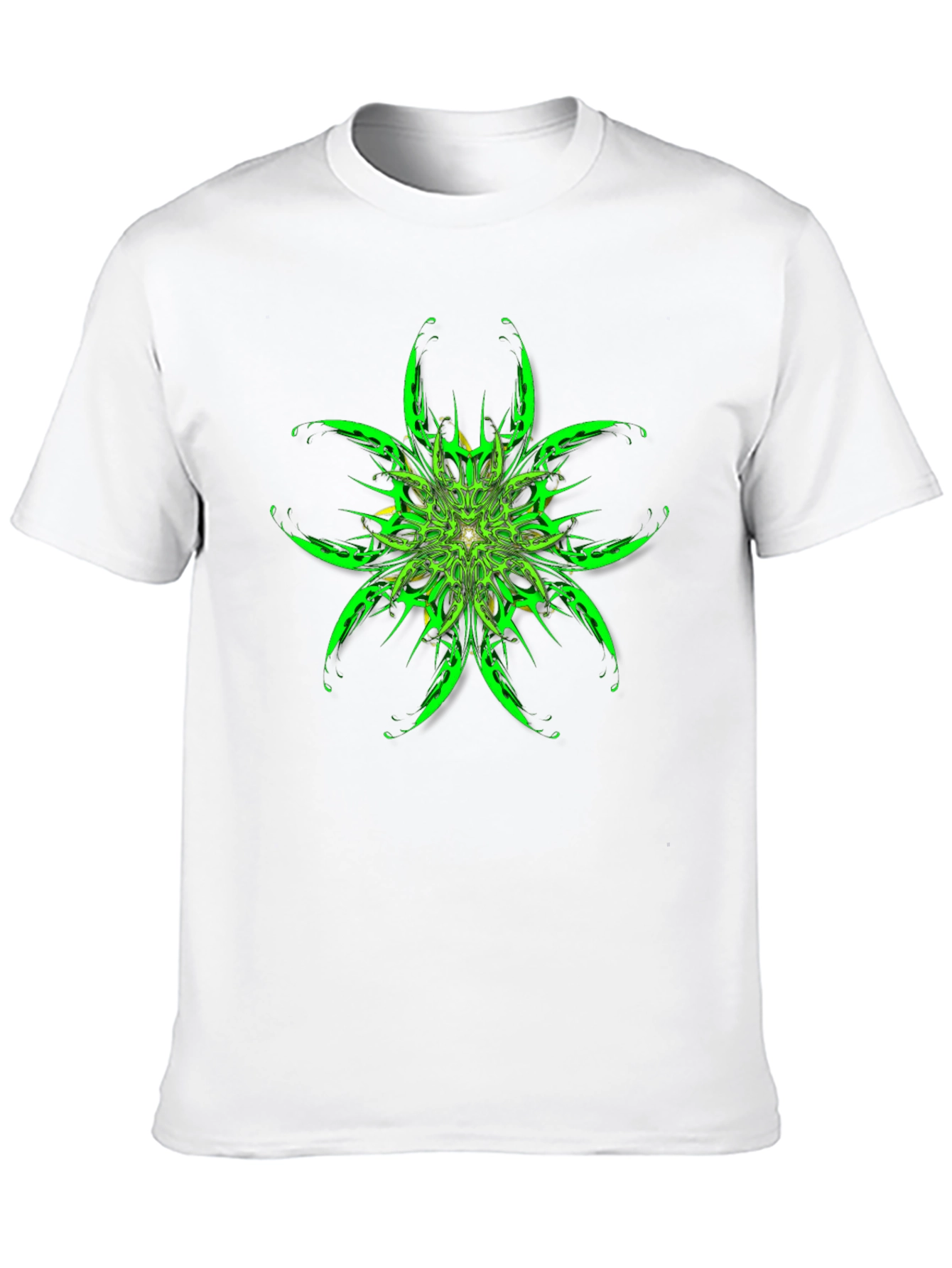 Abstract Green Floral Graphic Black T-Shirt