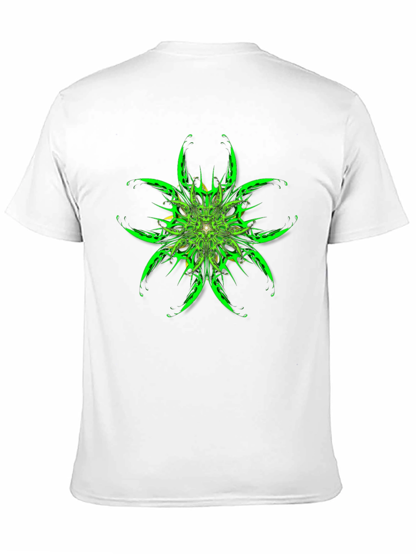 Abstract Green Floral Graphic Black T-Shirt