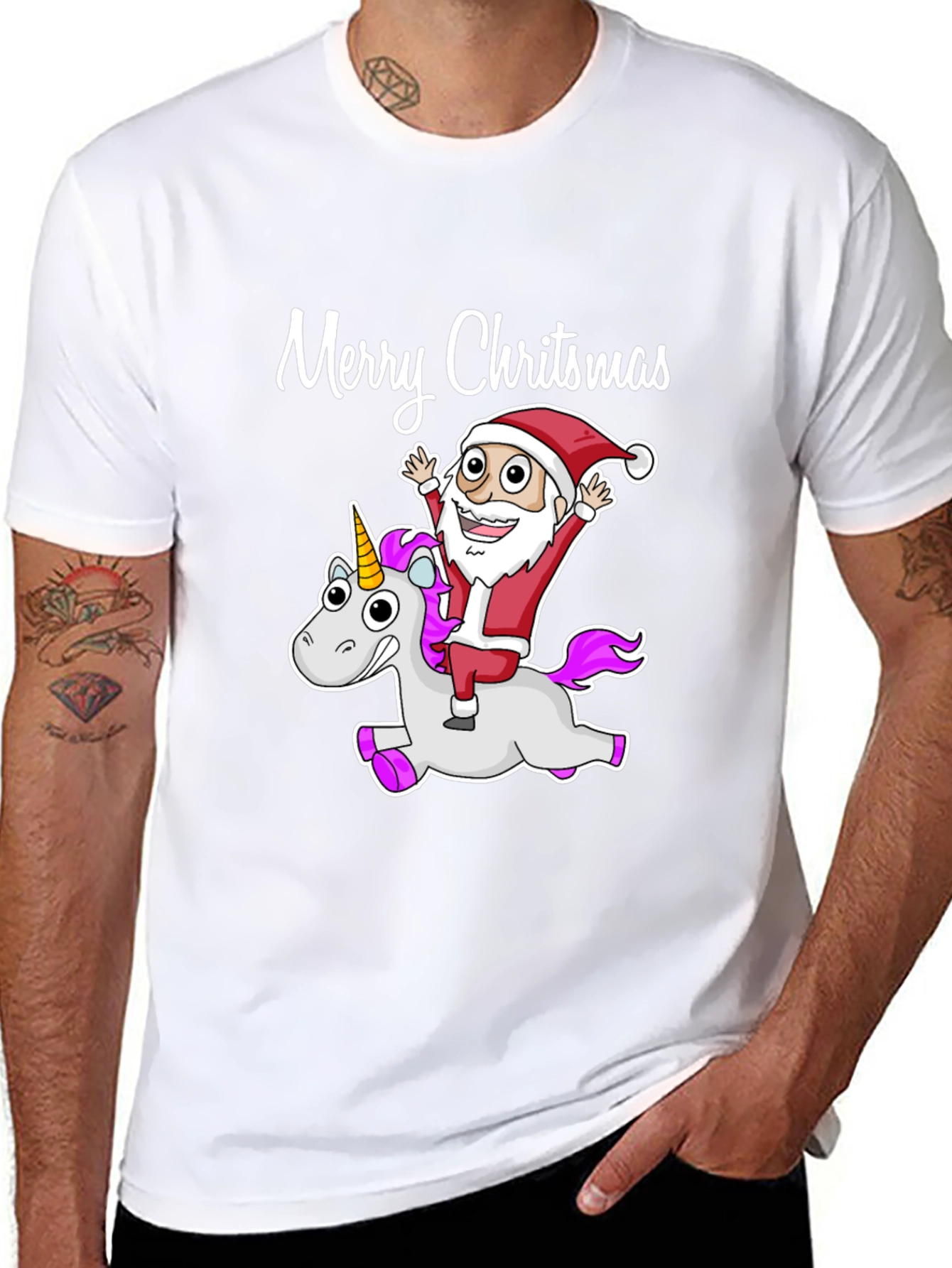 Santa Riding Unicorn Christmas T-Shirt