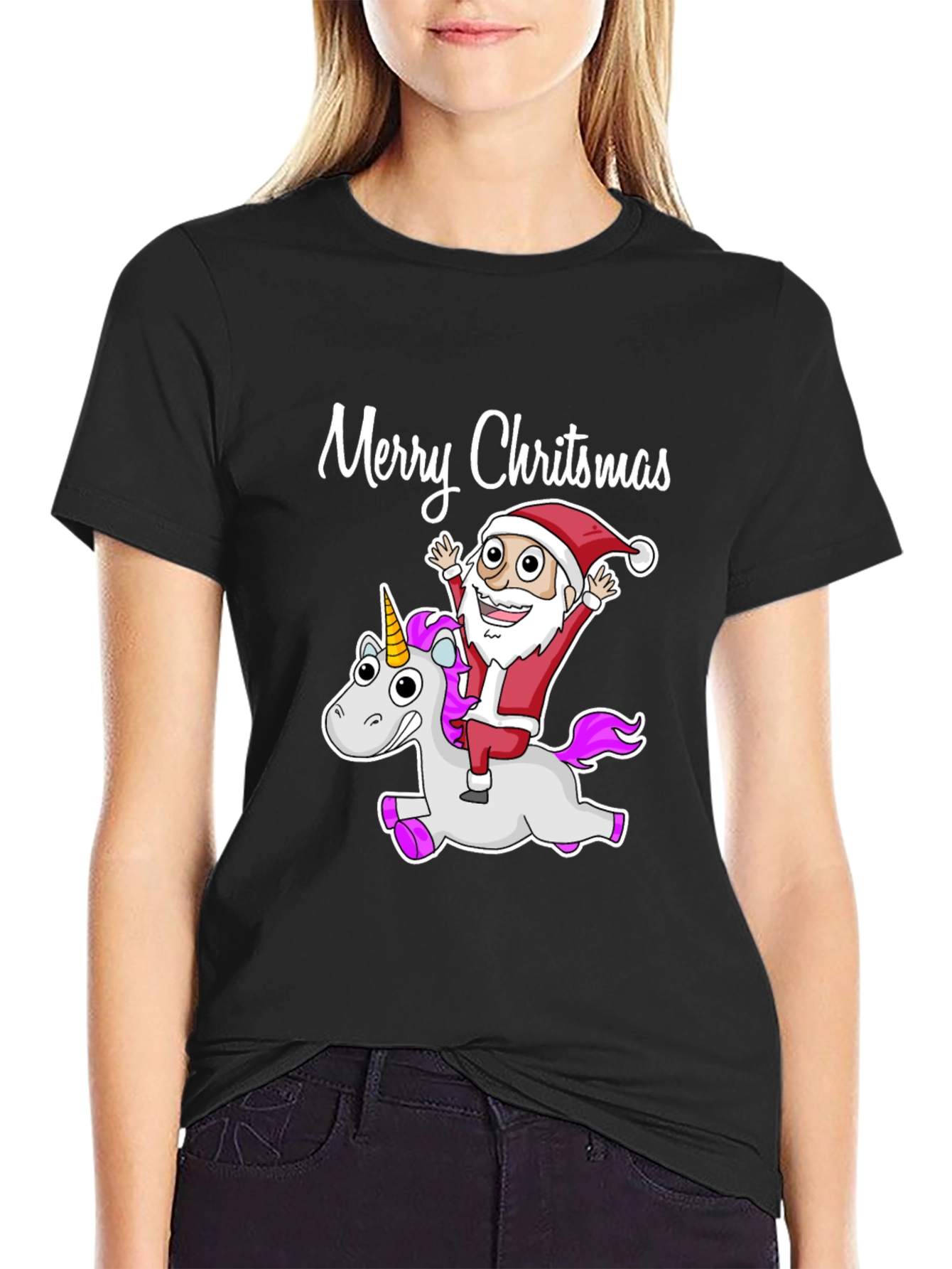 Santa Riding Unicorn Christmas T-Shirt