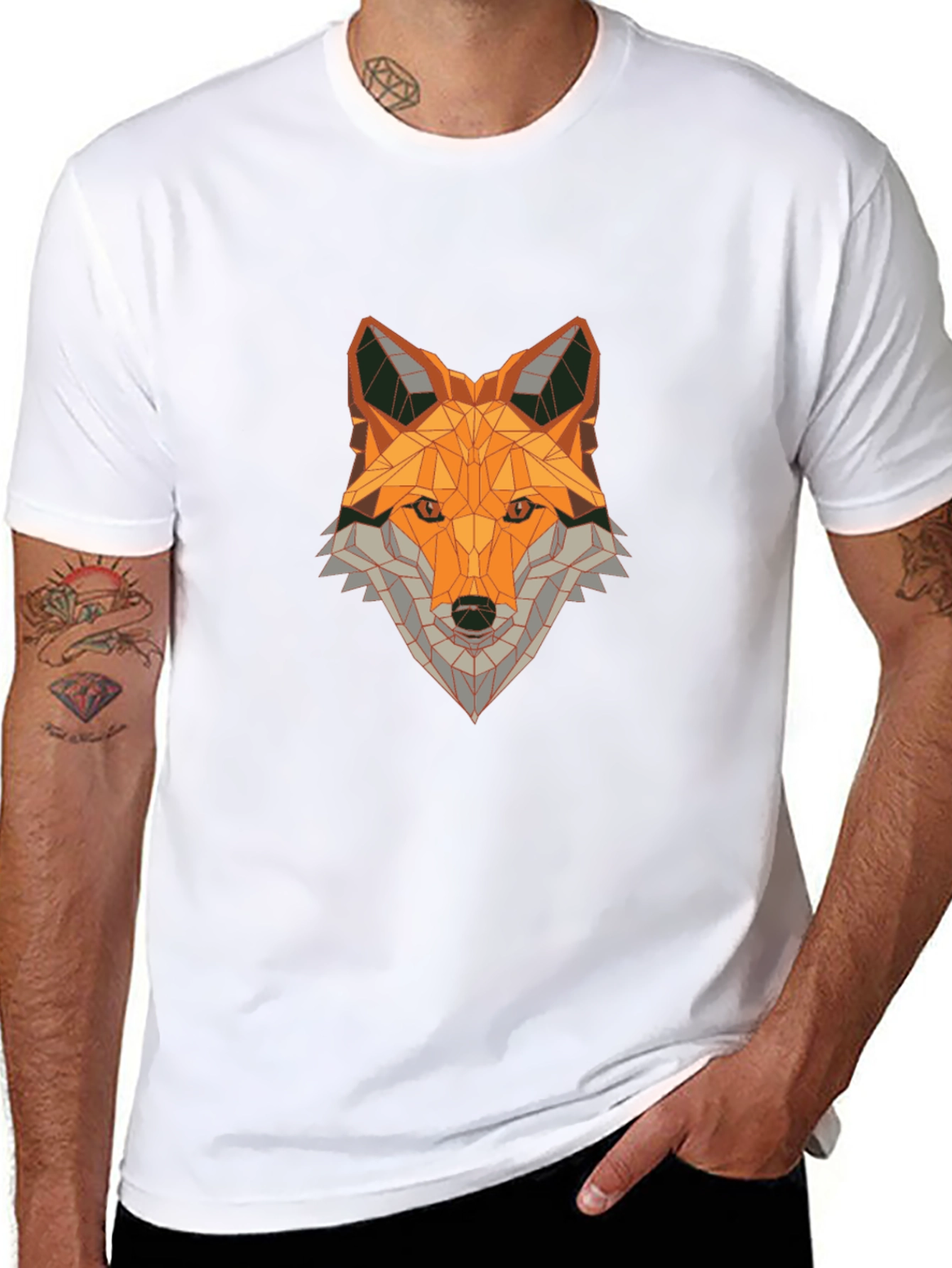 Geometric Fox Graphic Tee - Modern Art Shirt