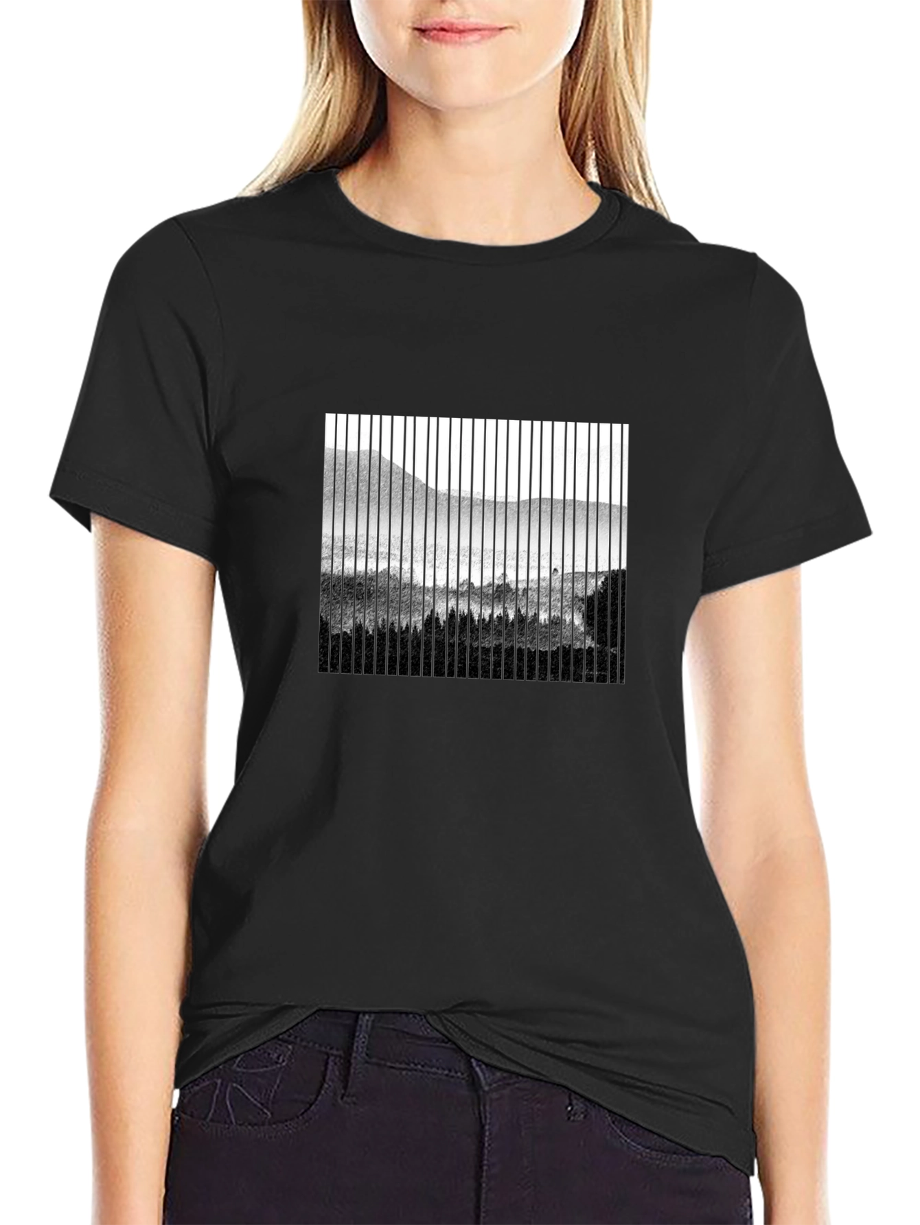 Abstract Mountain Scene Mens Black T-Shirt