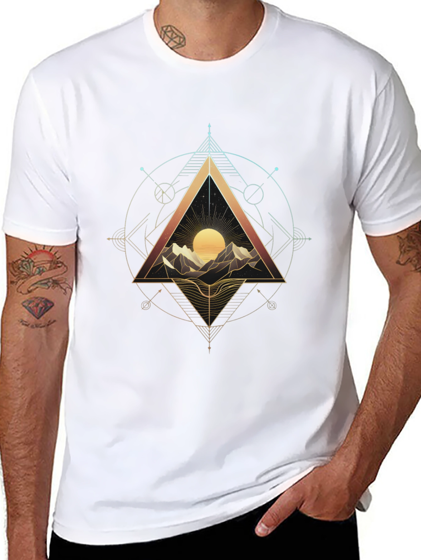 Geometric Mountain Sunset Graphic Tee