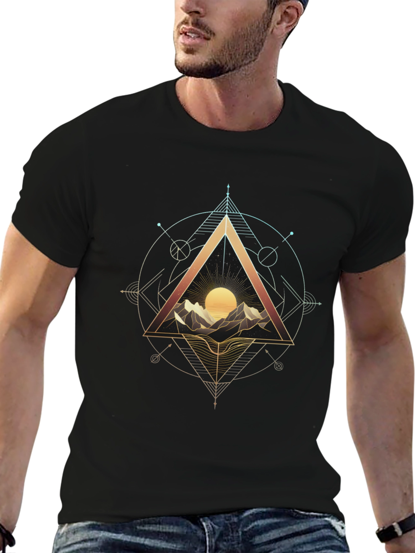 Geometric Mountain Sunset Graphic Tee