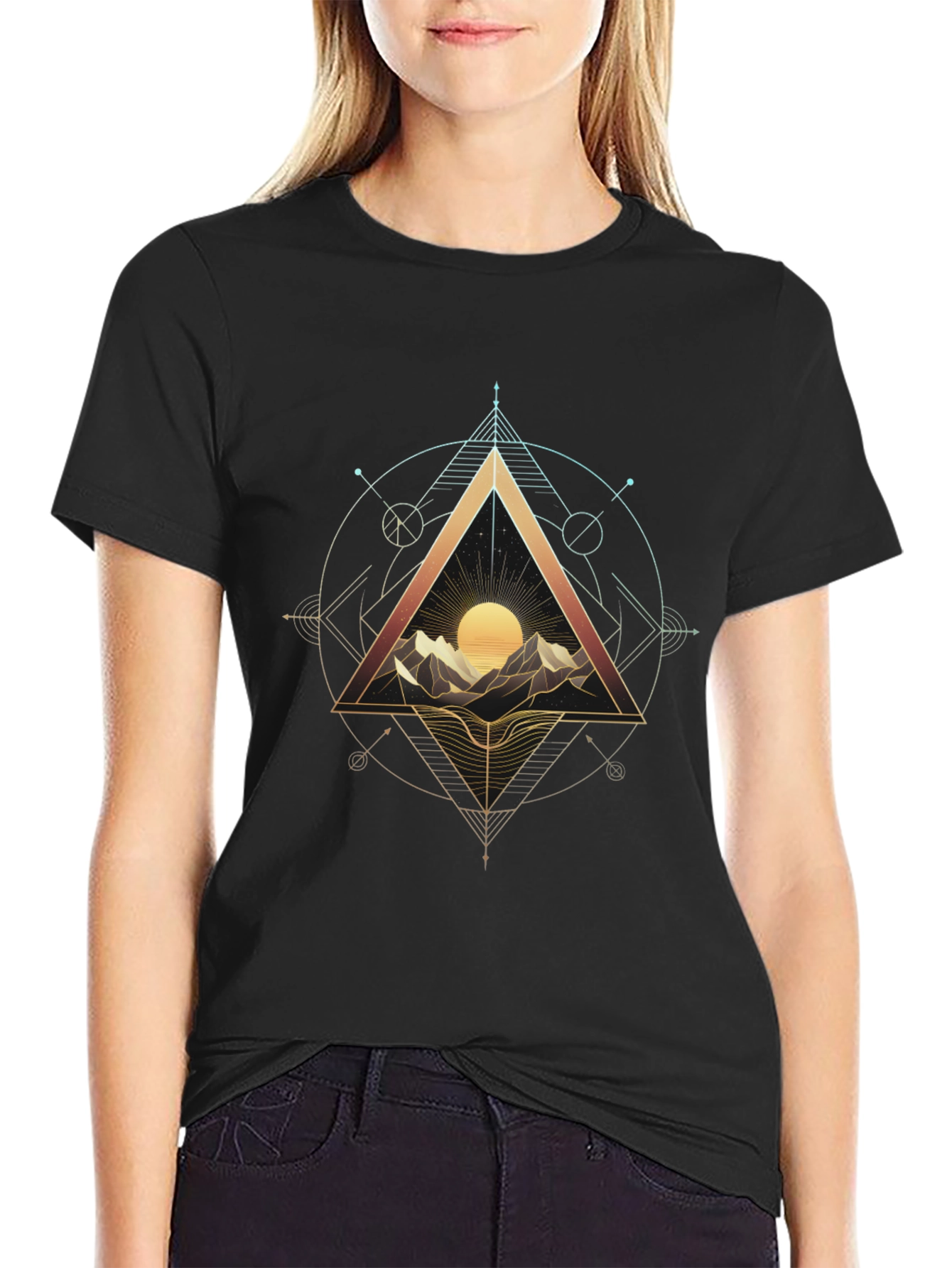 Geometric Mountain Sunset Graphic Tee