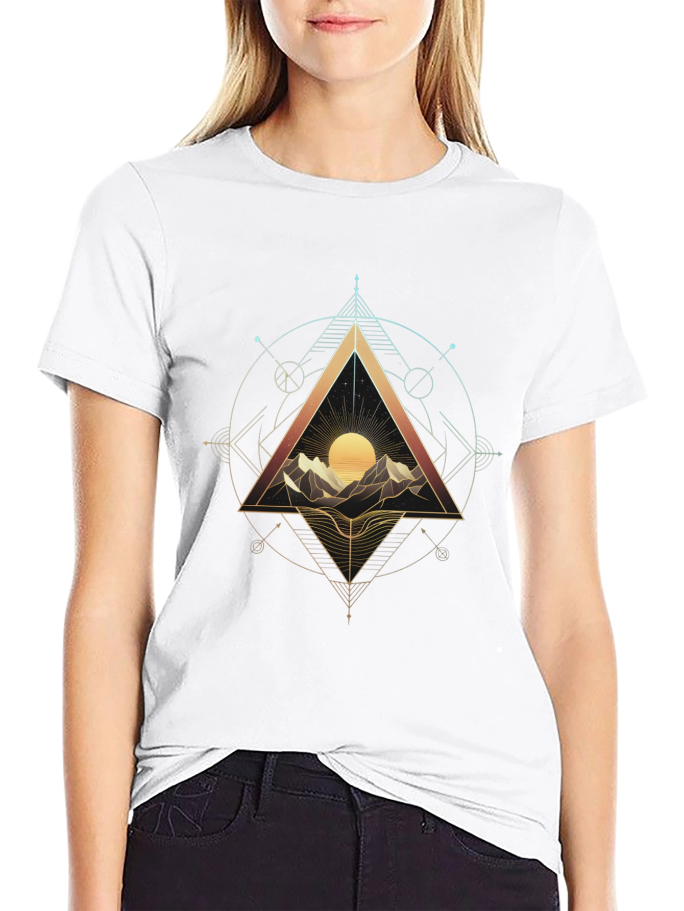Geometric Mountain Sunset Graphic Tee