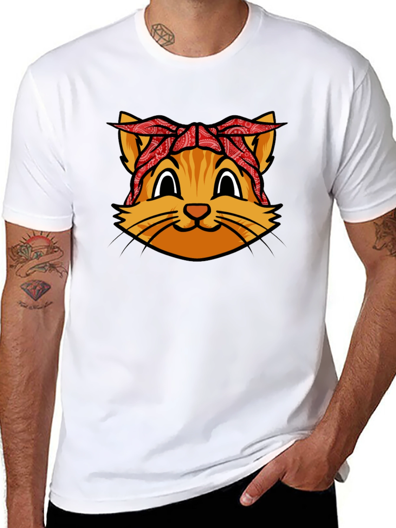 Bandana Cat Graphic Tee - Cool Black Shirt