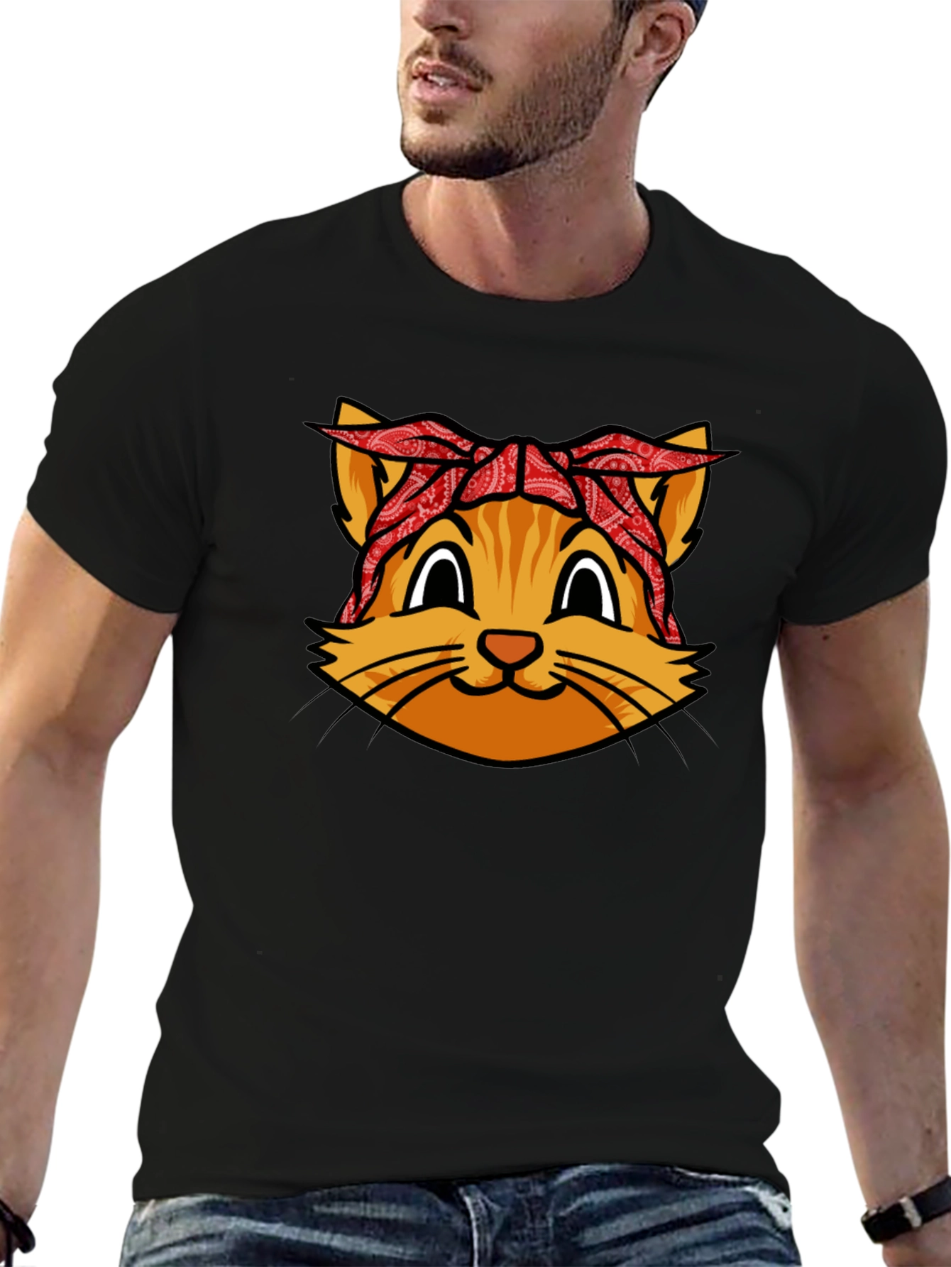Bandana Cat Graphic Tee - Cool Black Shirt