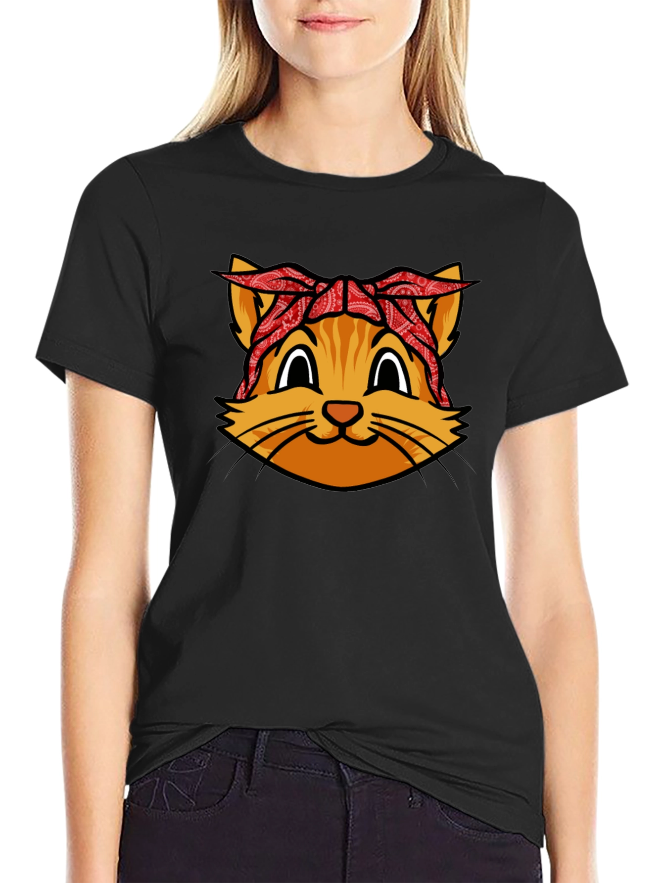 Bandana Cat Graphic Tee - Cool Black Shirt