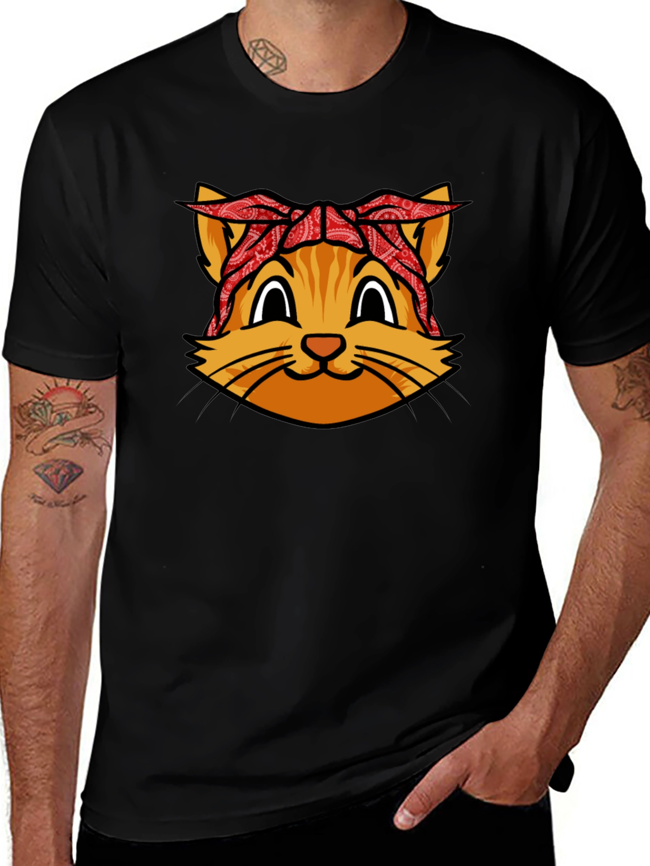 Bandana Cat Graphic Tee - Cool Black Shirt