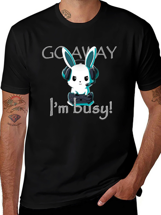 Gamer Bunny Graphic Tee - Go Away Im Busy! - Cotton T-Shirt