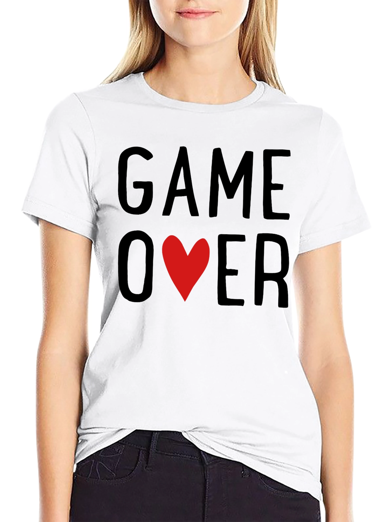 Game Over Heart Graphic T-Shirt - Black Casual Tee