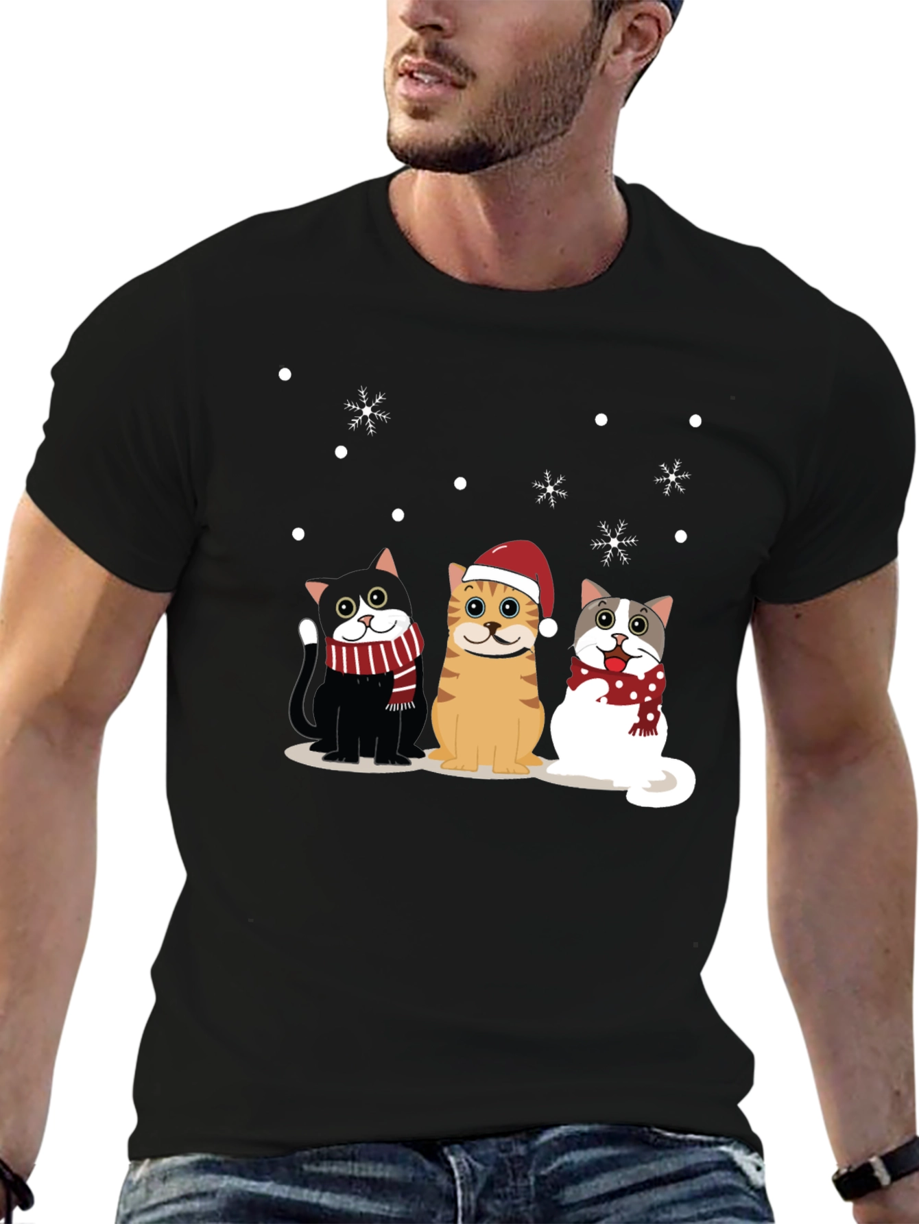 Holiday Cats Black T-Shirt