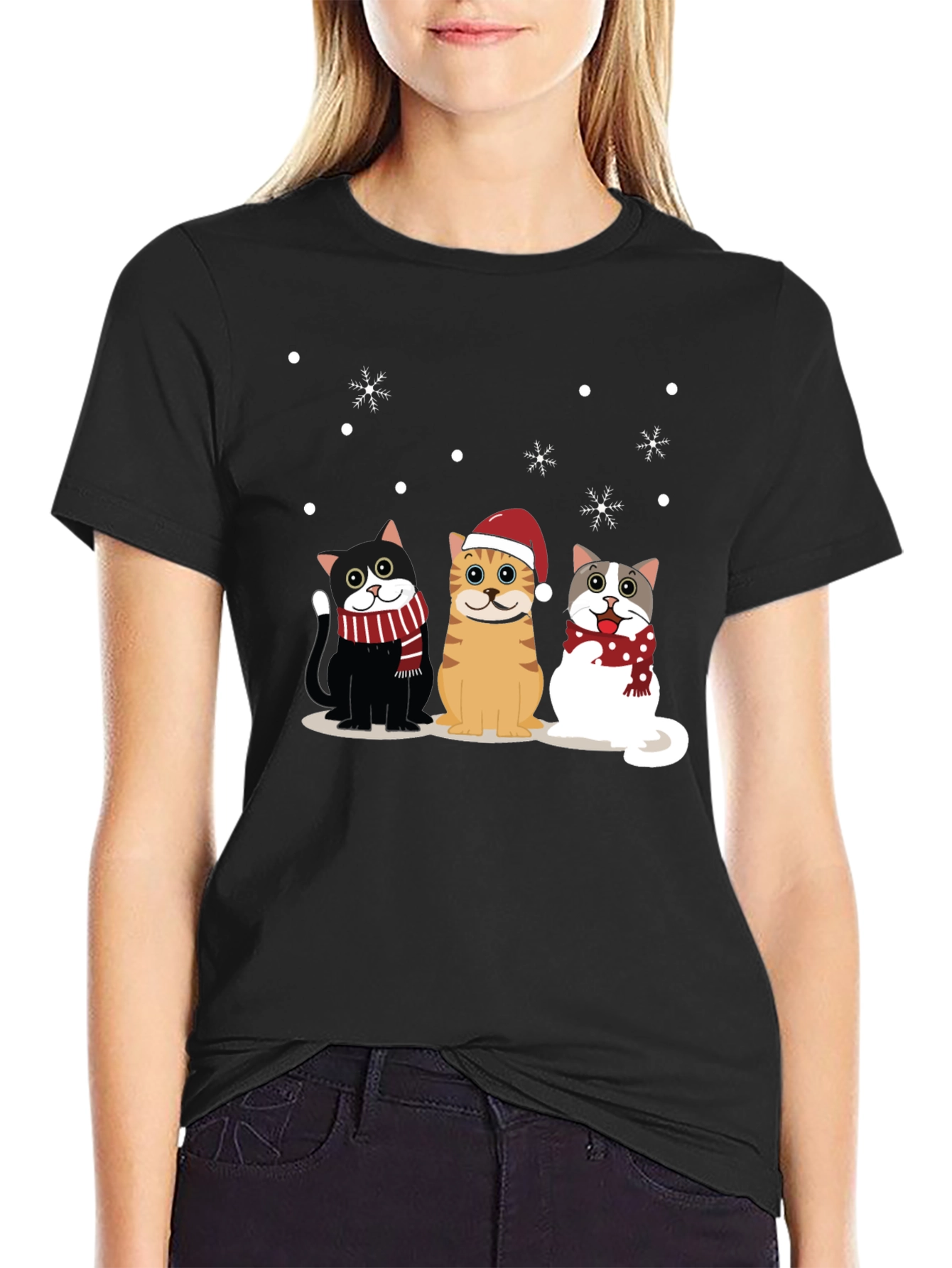 Holiday Cats Black T-Shirt