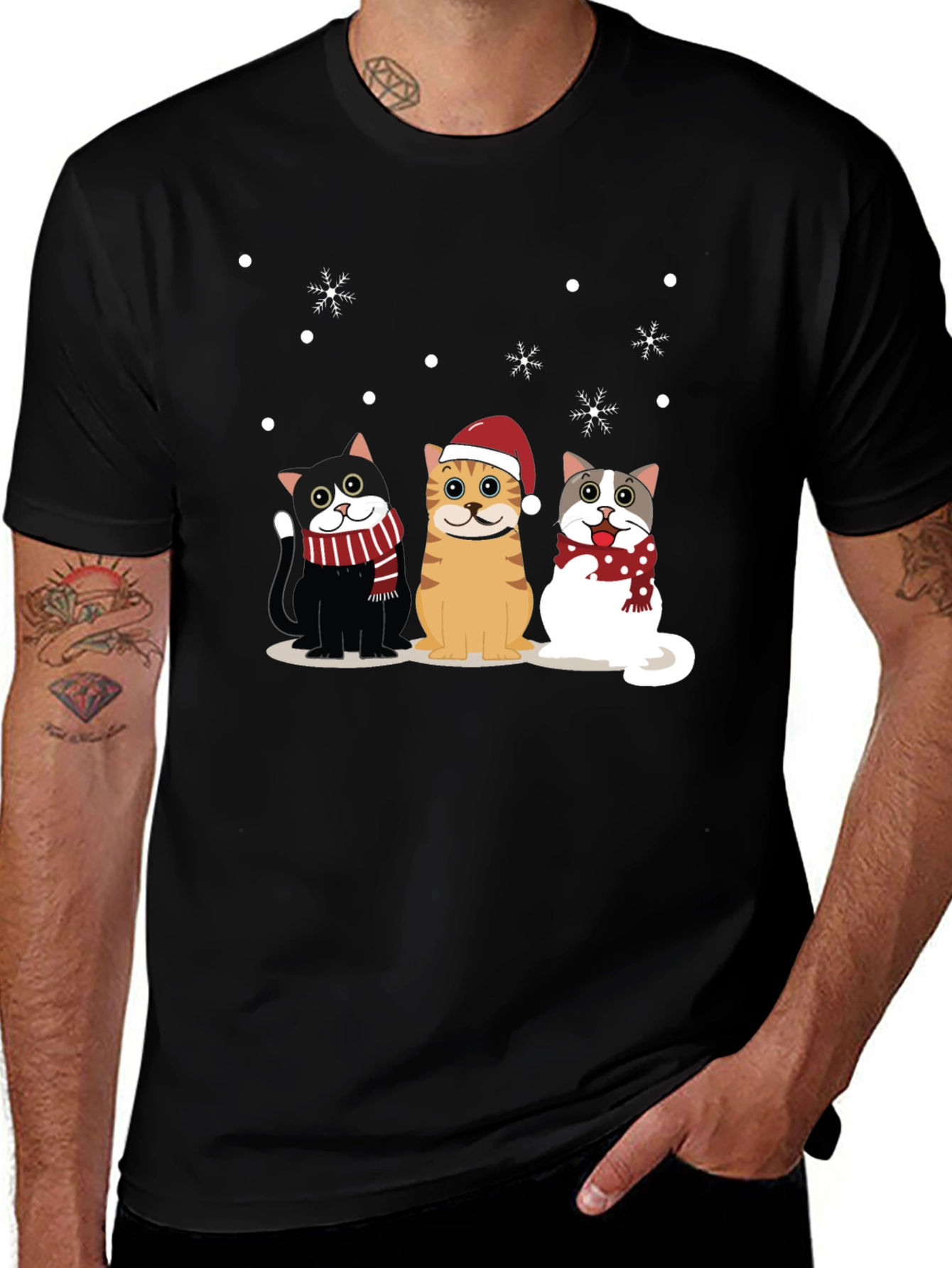 Holiday Cats Black T-Shirt