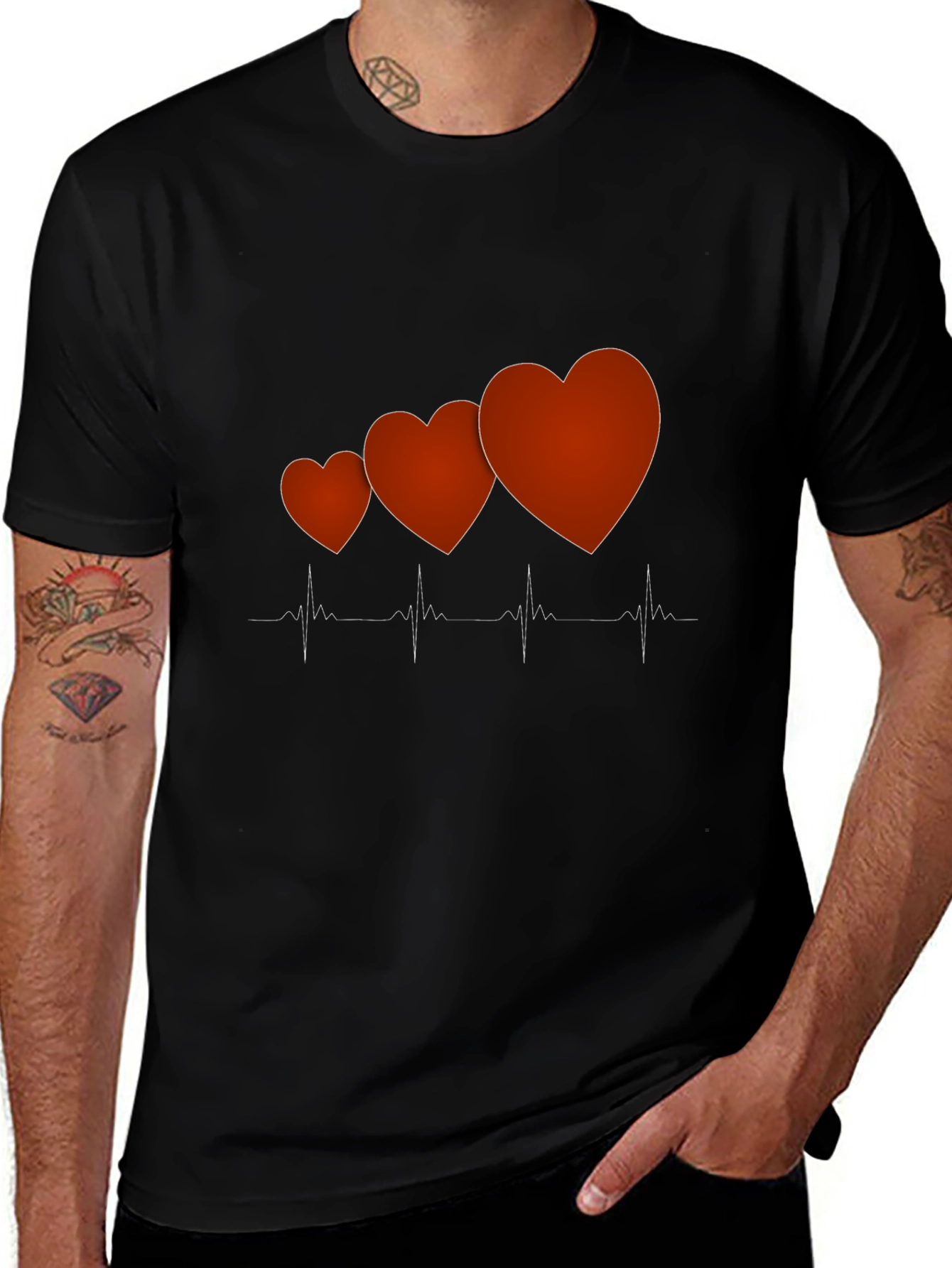 Heartbeat Love Graphic Tee - Trendy Mens Black T-Shirt