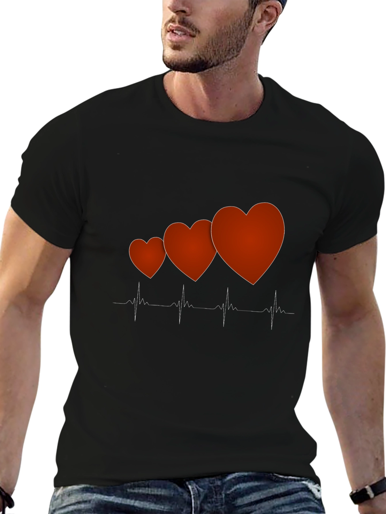 Heartbeat Love Graphic Tee - Trendy Mens Black T-Shirt