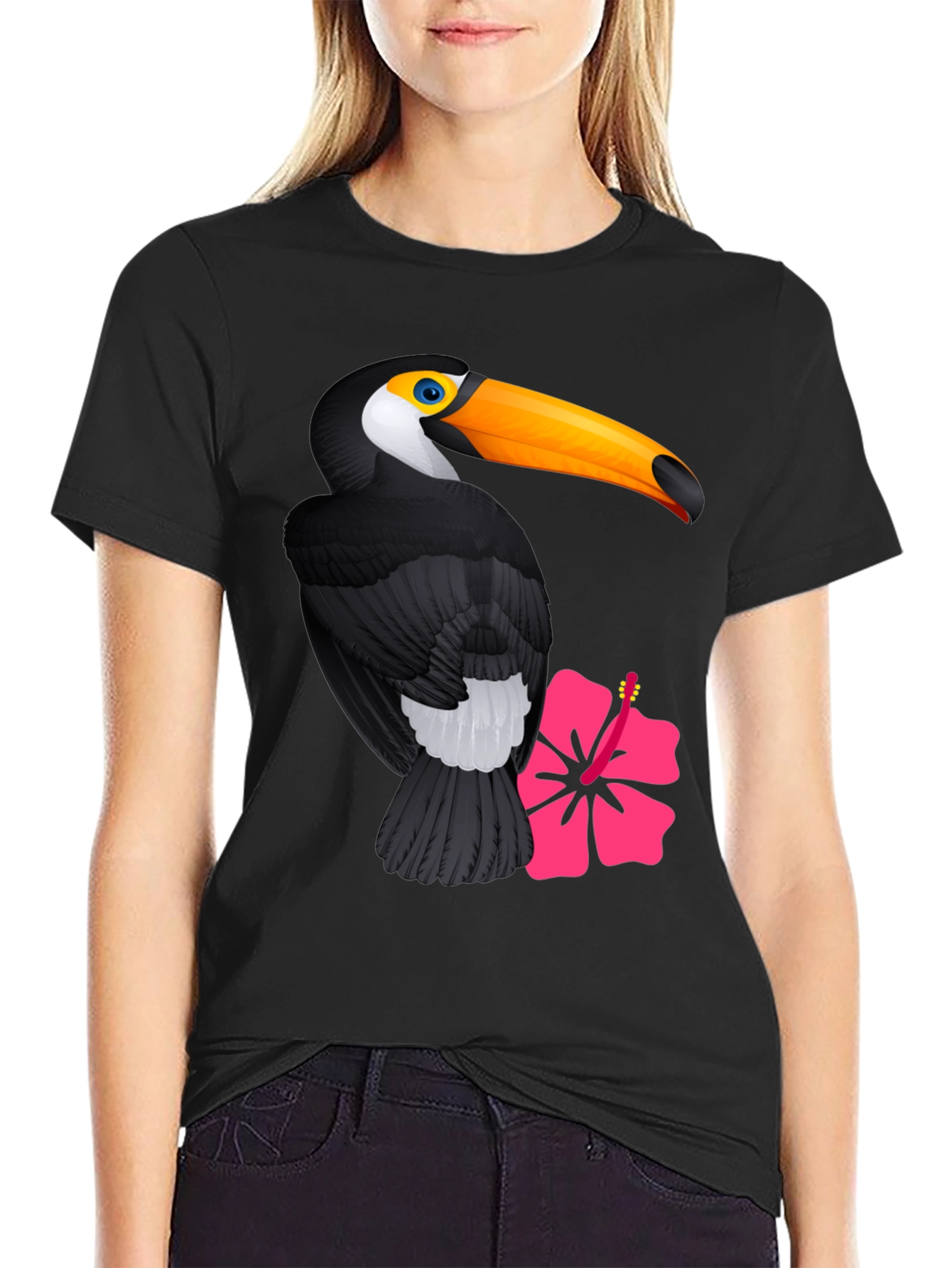 Toucan and Hibiscus Graphic Print T-Shirt