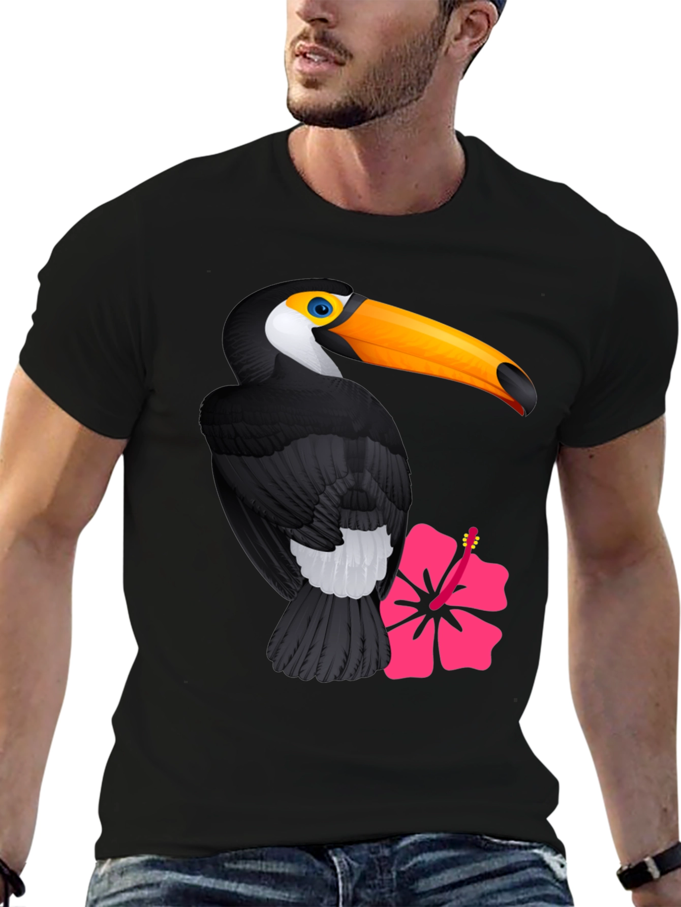 Toucan and Hibiscus Graphic Print T-Shirt