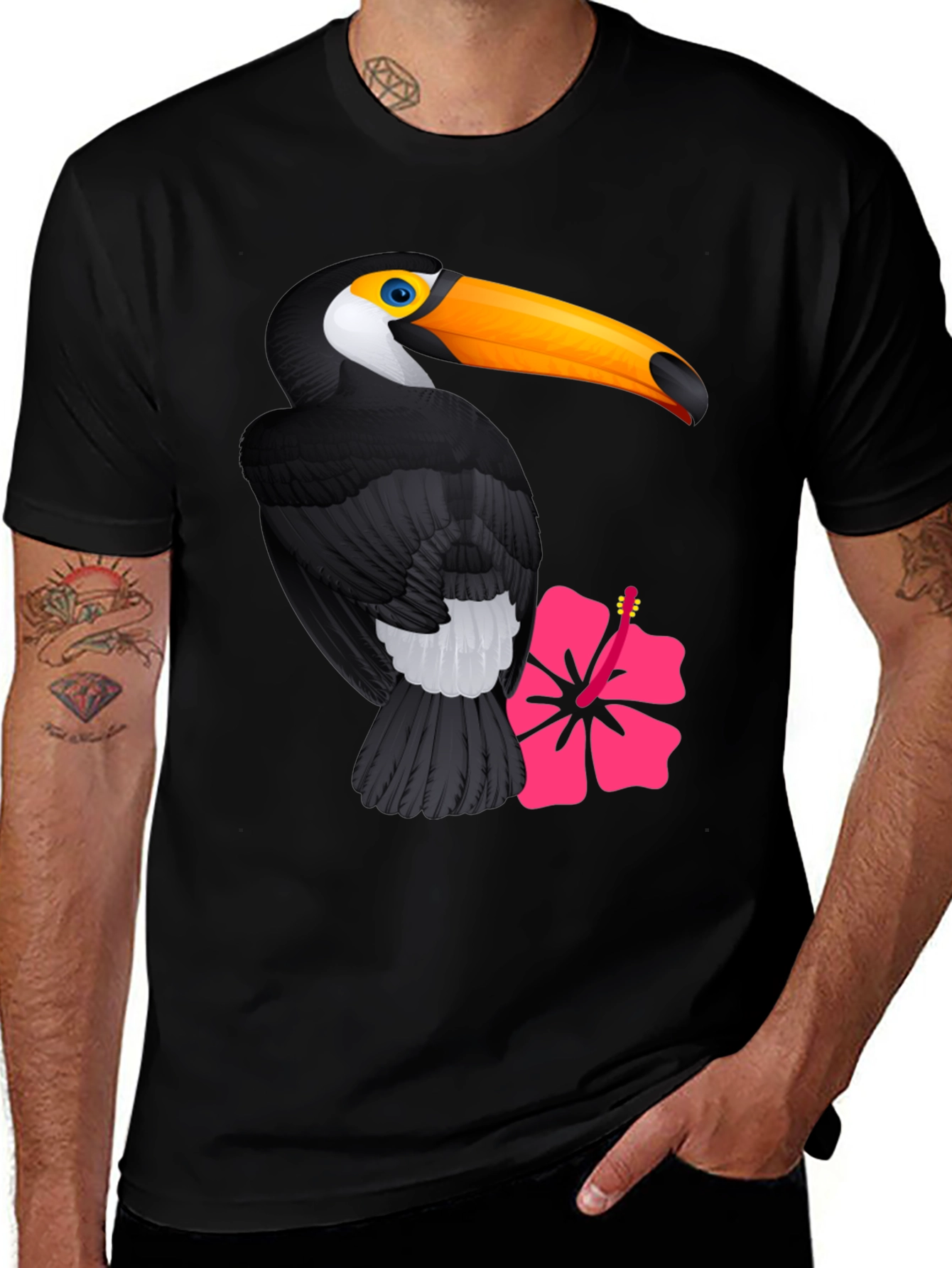Toucan and Hibiscus Graphic Print T-Shirt