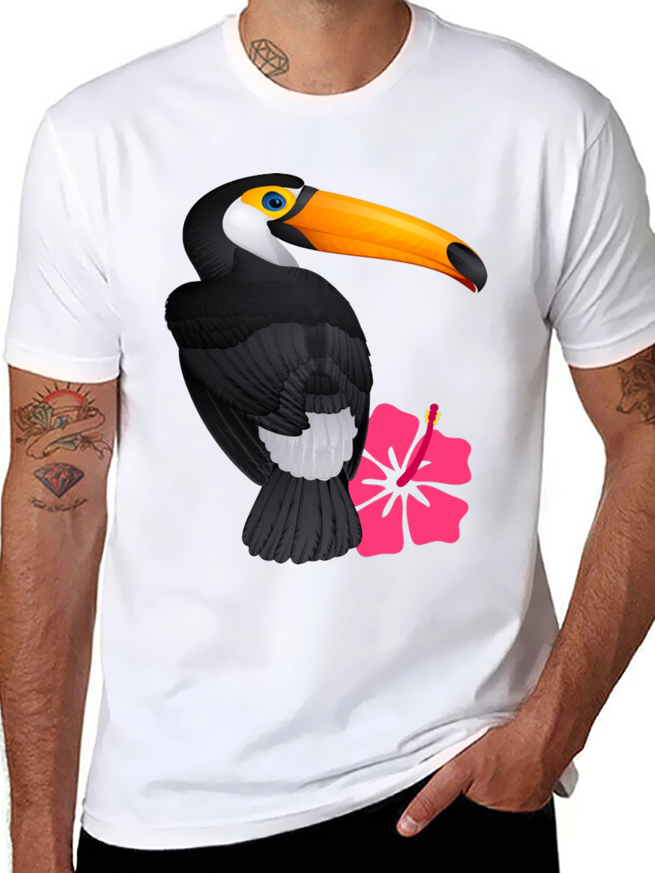 Toucan and Hibiscus Graphic Print T-Shirt