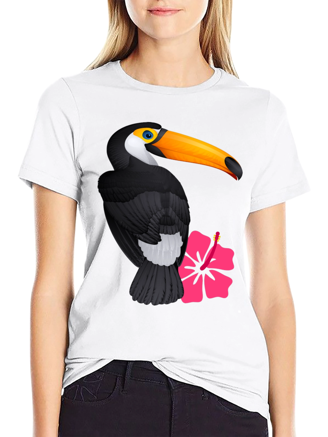 Toucan and Hibiscus Graphic Print T-Shirt