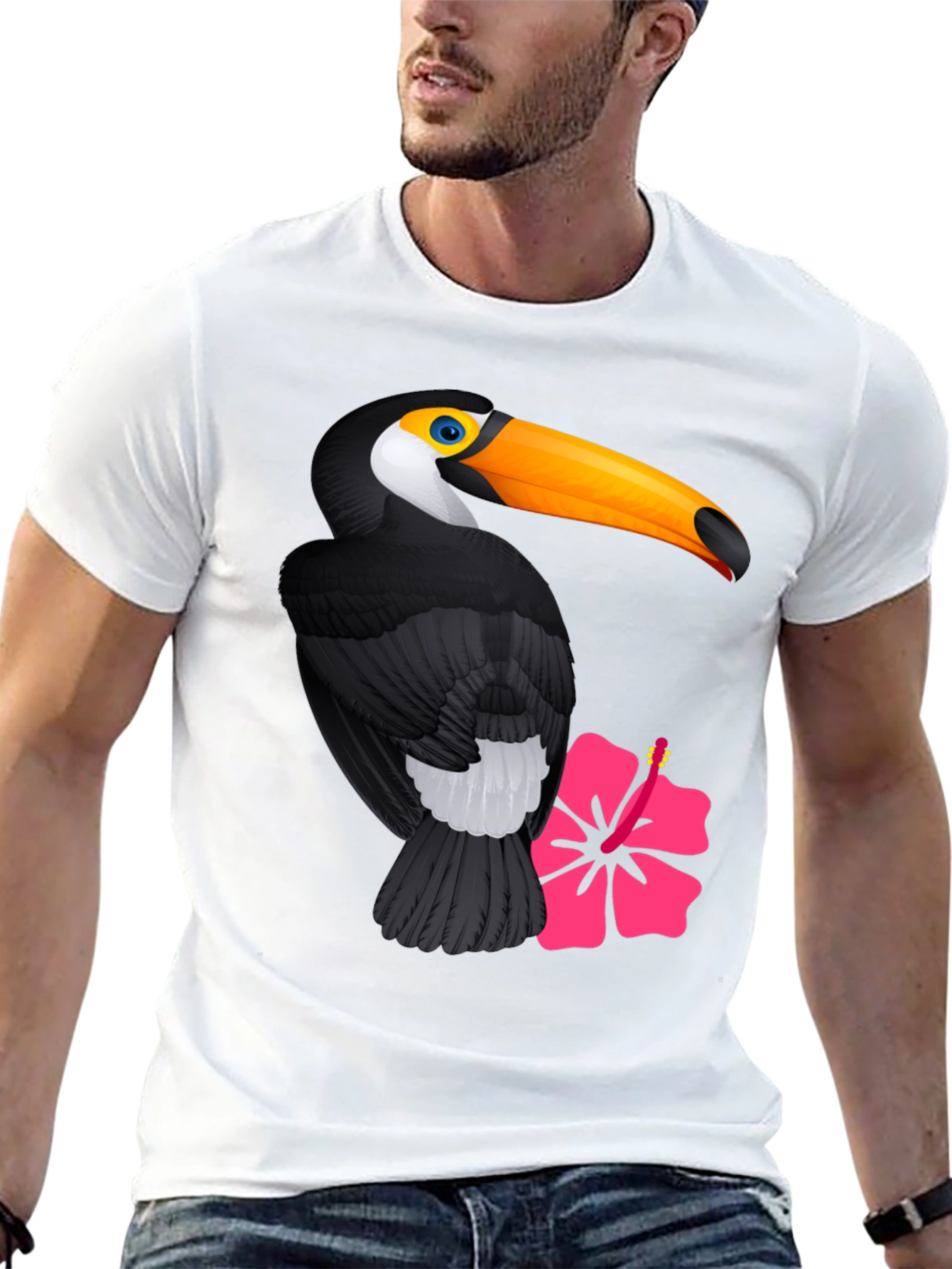 Toucan and Hibiscus Graphic Print T-Shirt