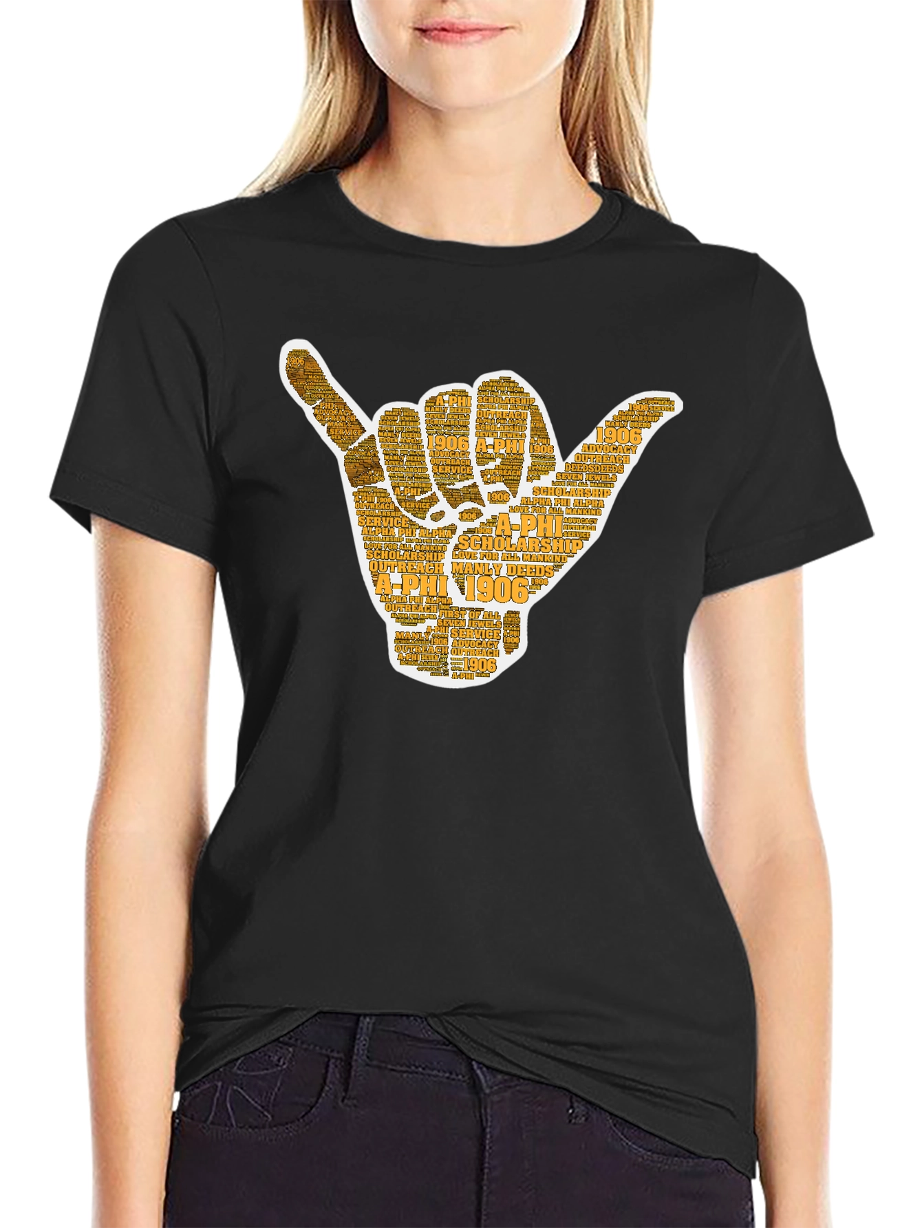 Alpha Phi Hand Sign Black T-Shirt