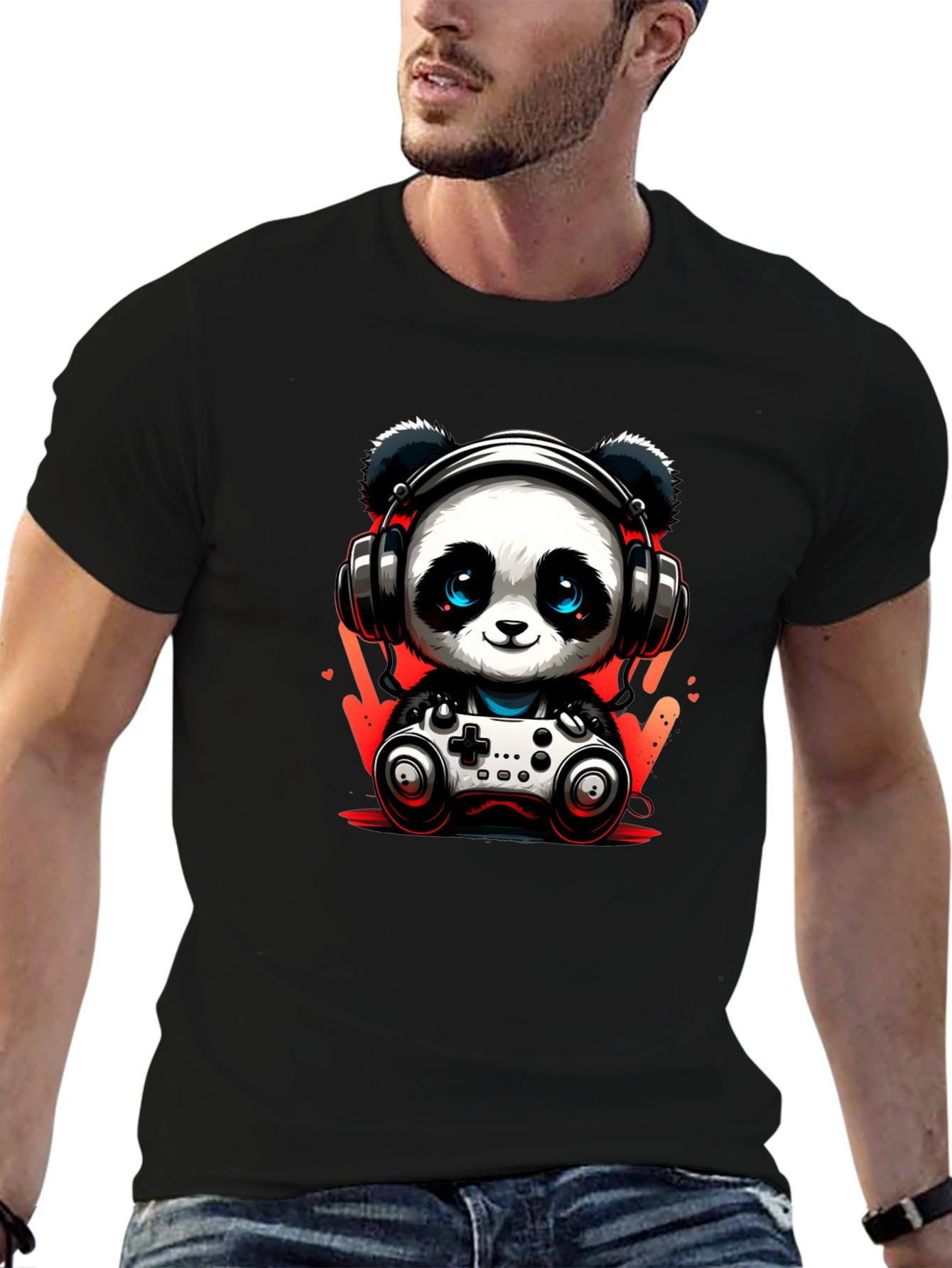 Gamer Panda T-Shirt - Black Cotton Tee