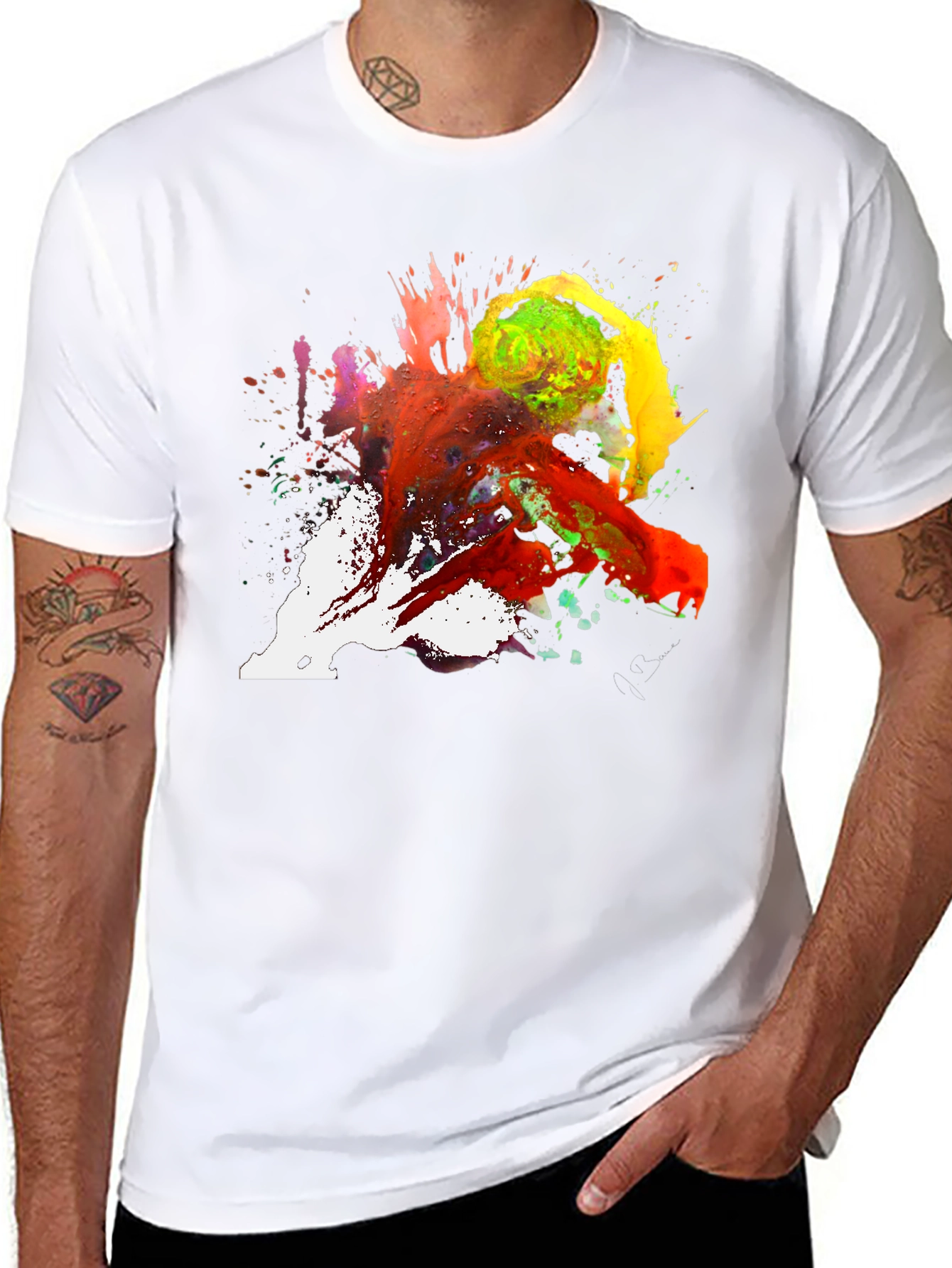 Abstract Paint Splatter Tee - Artistic Black T-Shirt