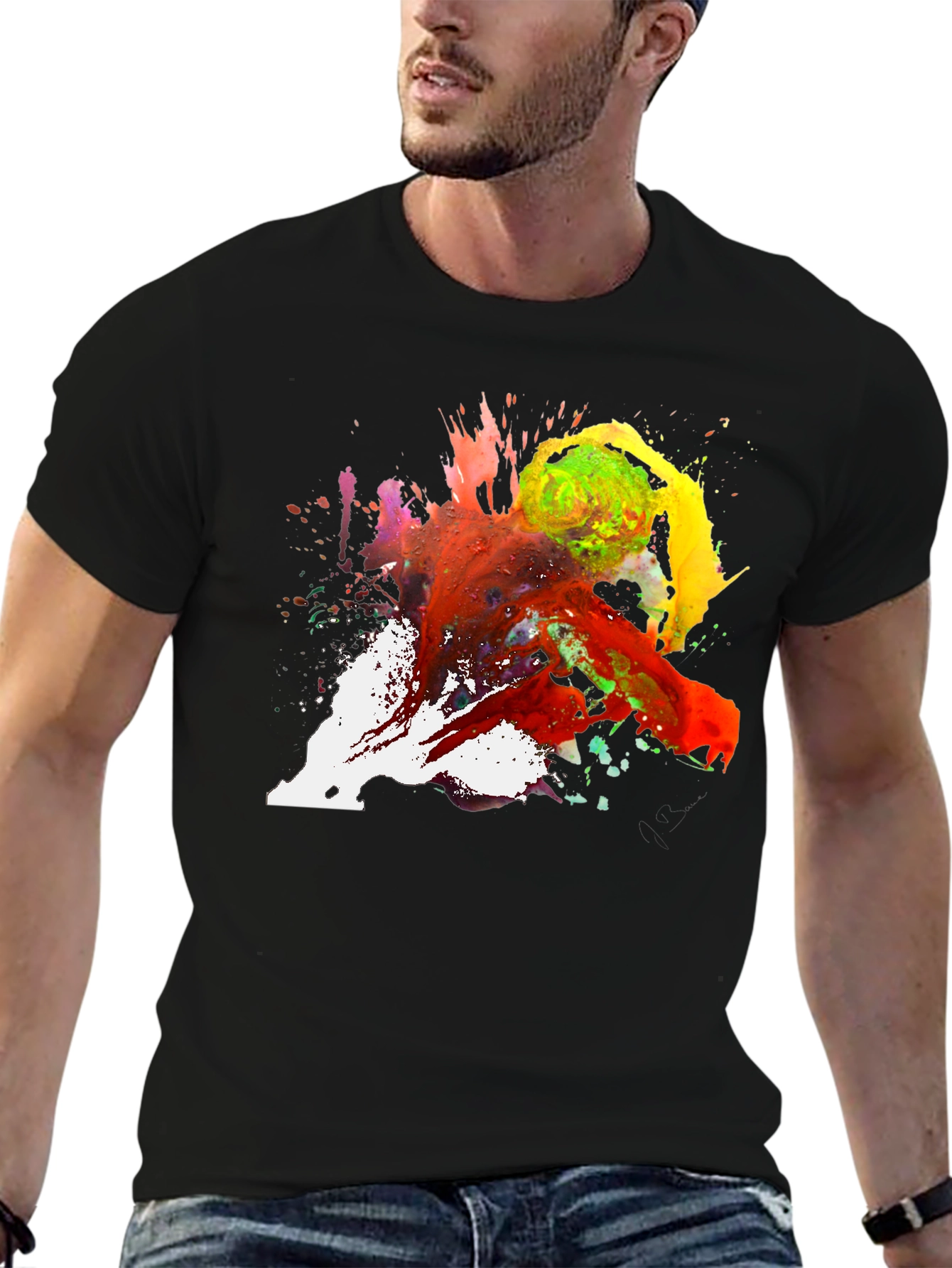 Abstract Paint Splatter Tee - Artistic Black T-Shirt