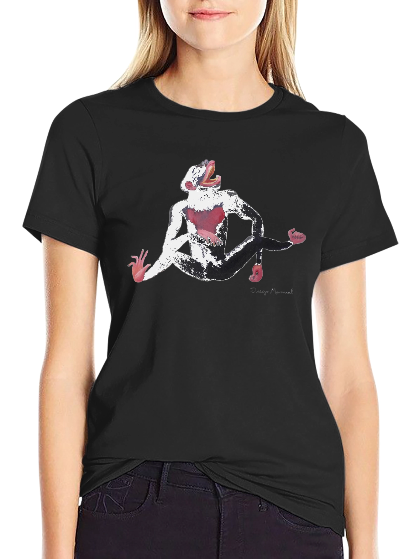 Abstract Monkey Graphic Black T-Shirt