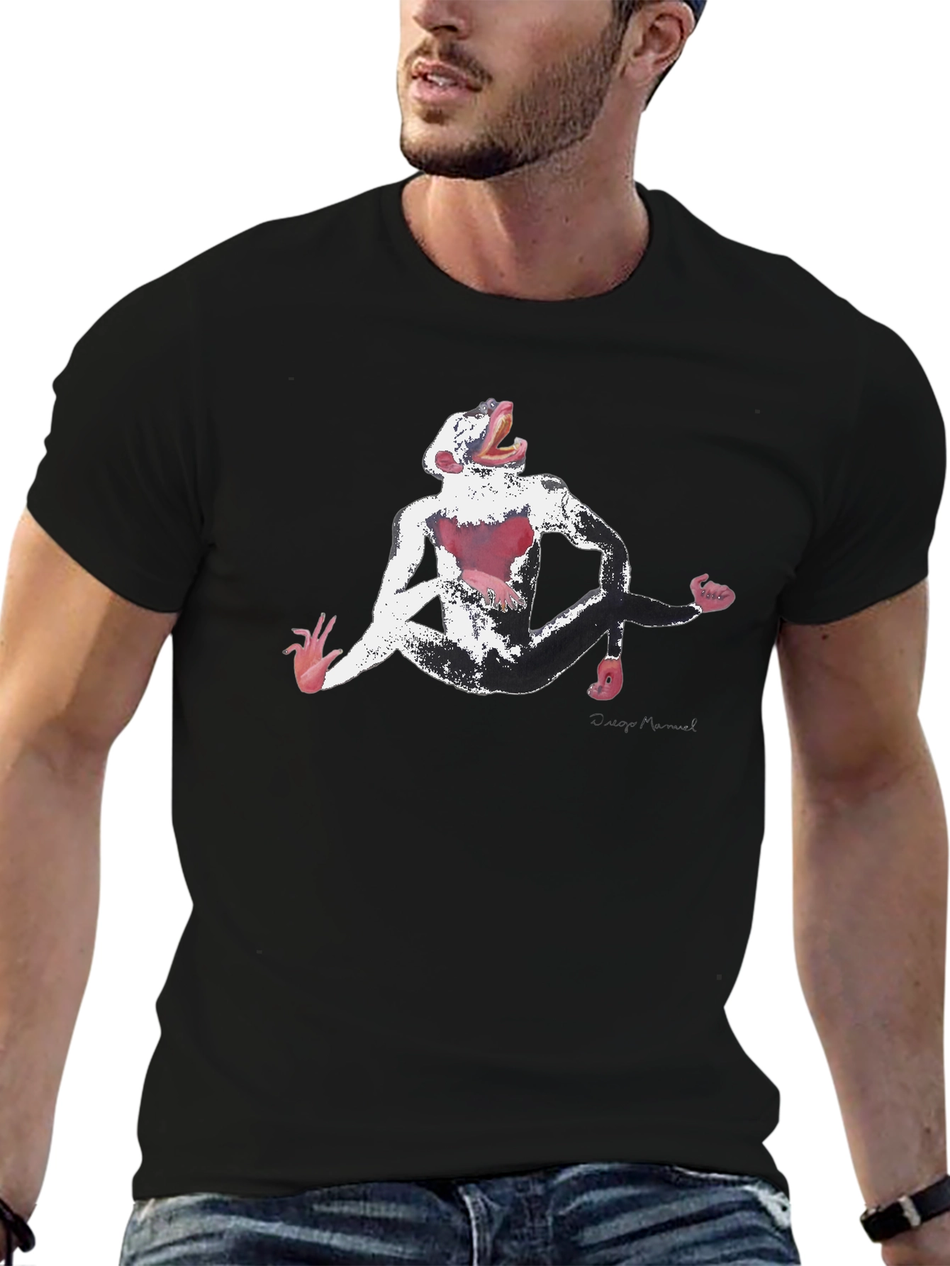 Abstract Monkey Graphic Black T-Shirt