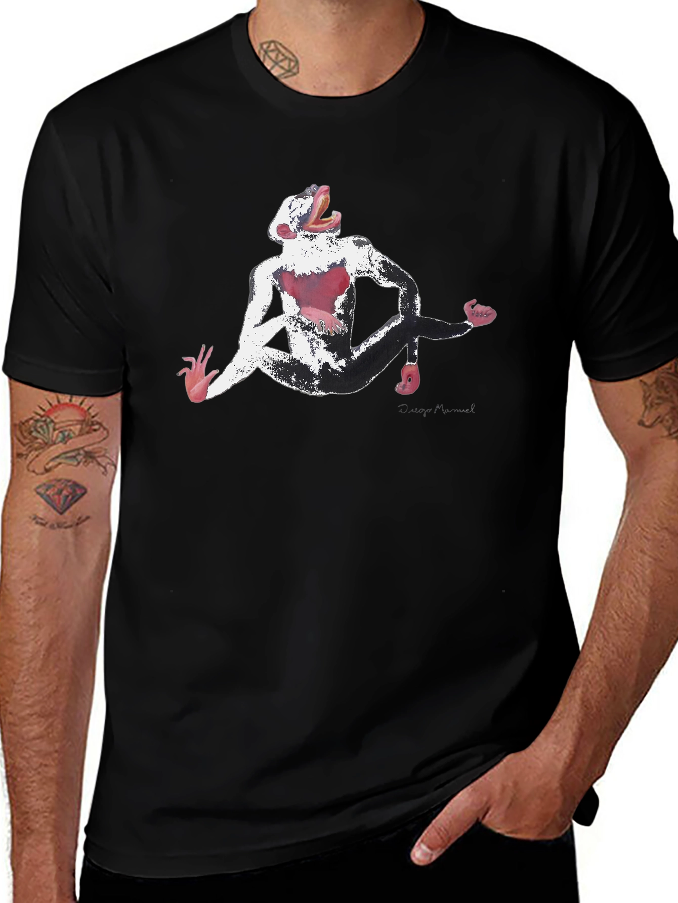 Abstract Monkey Graphic Black T-Shirt