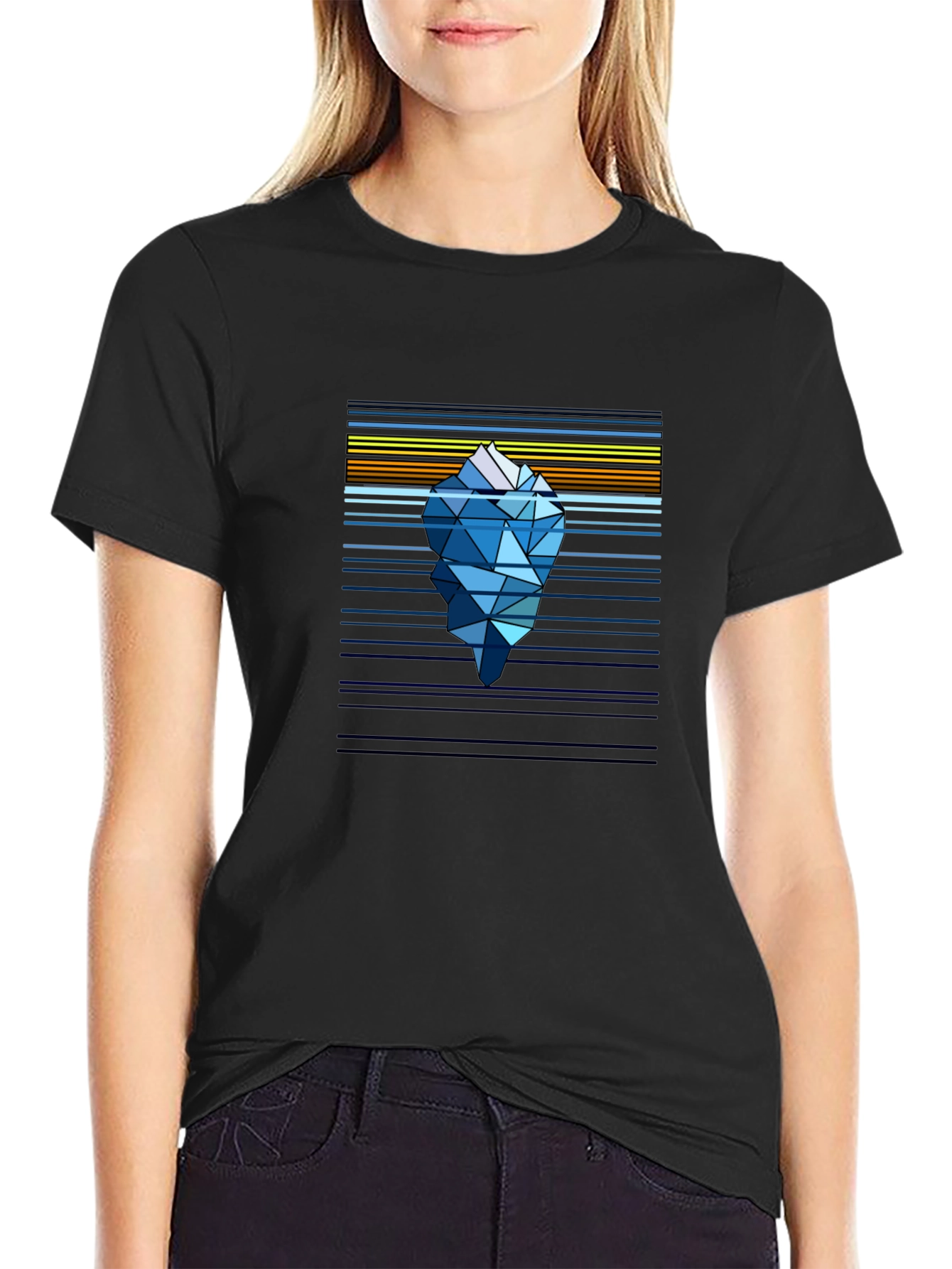 Geometric Iceberg Graphic Black T-Shirt