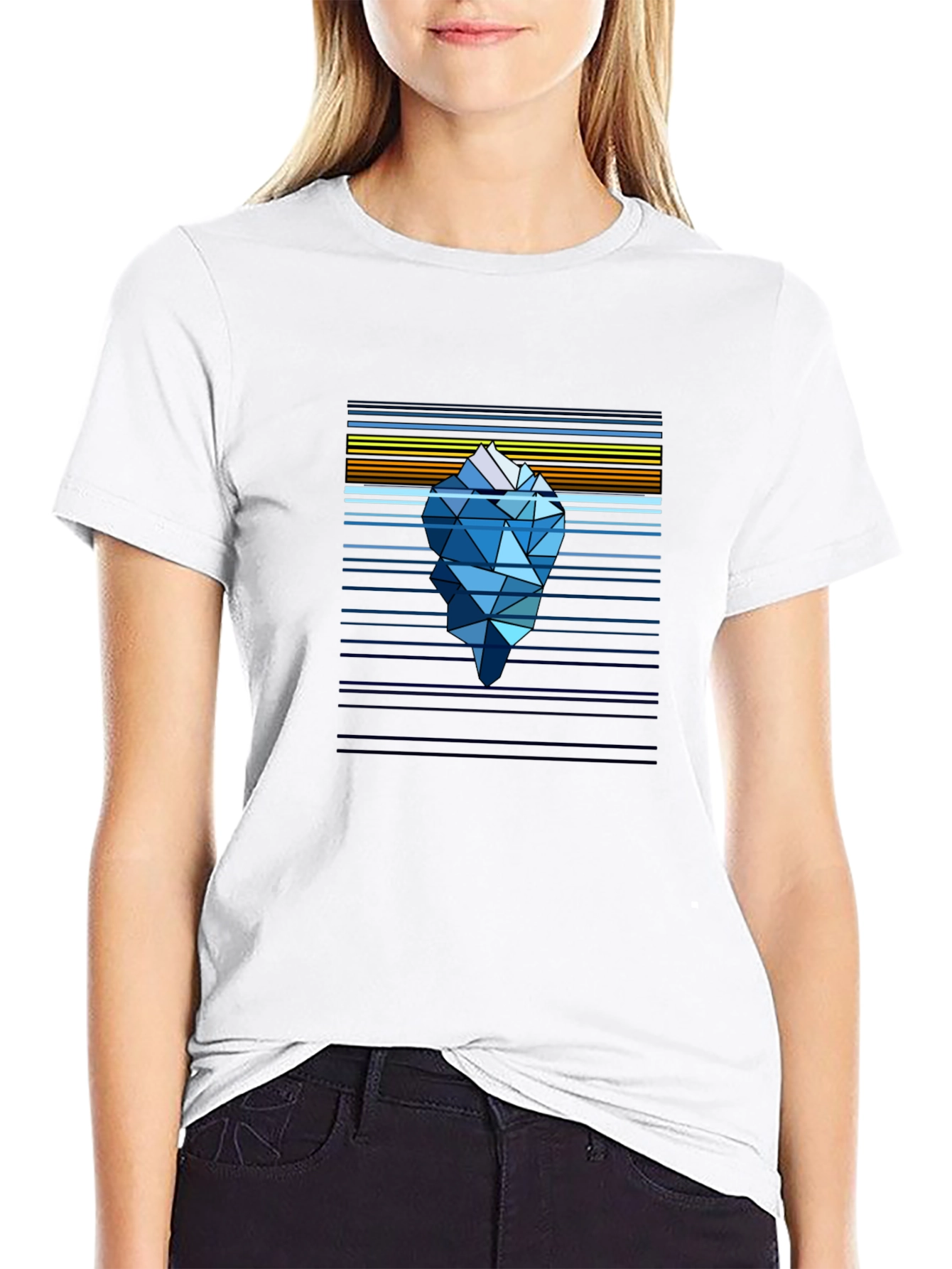 Geometric Iceberg Graphic Black T-Shirt