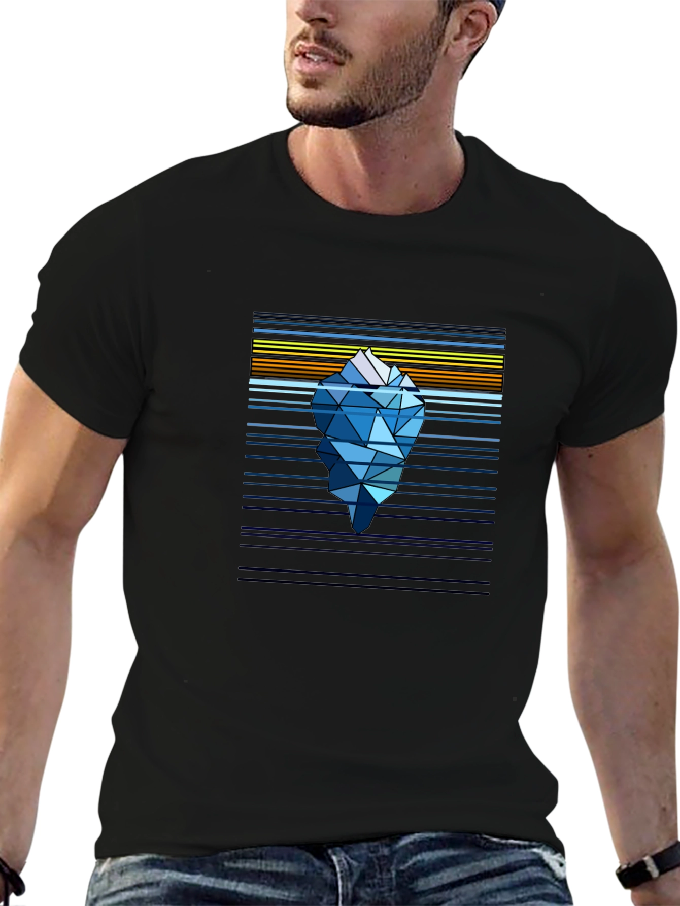 Geometric Iceberg Graphic Black T-Shirt