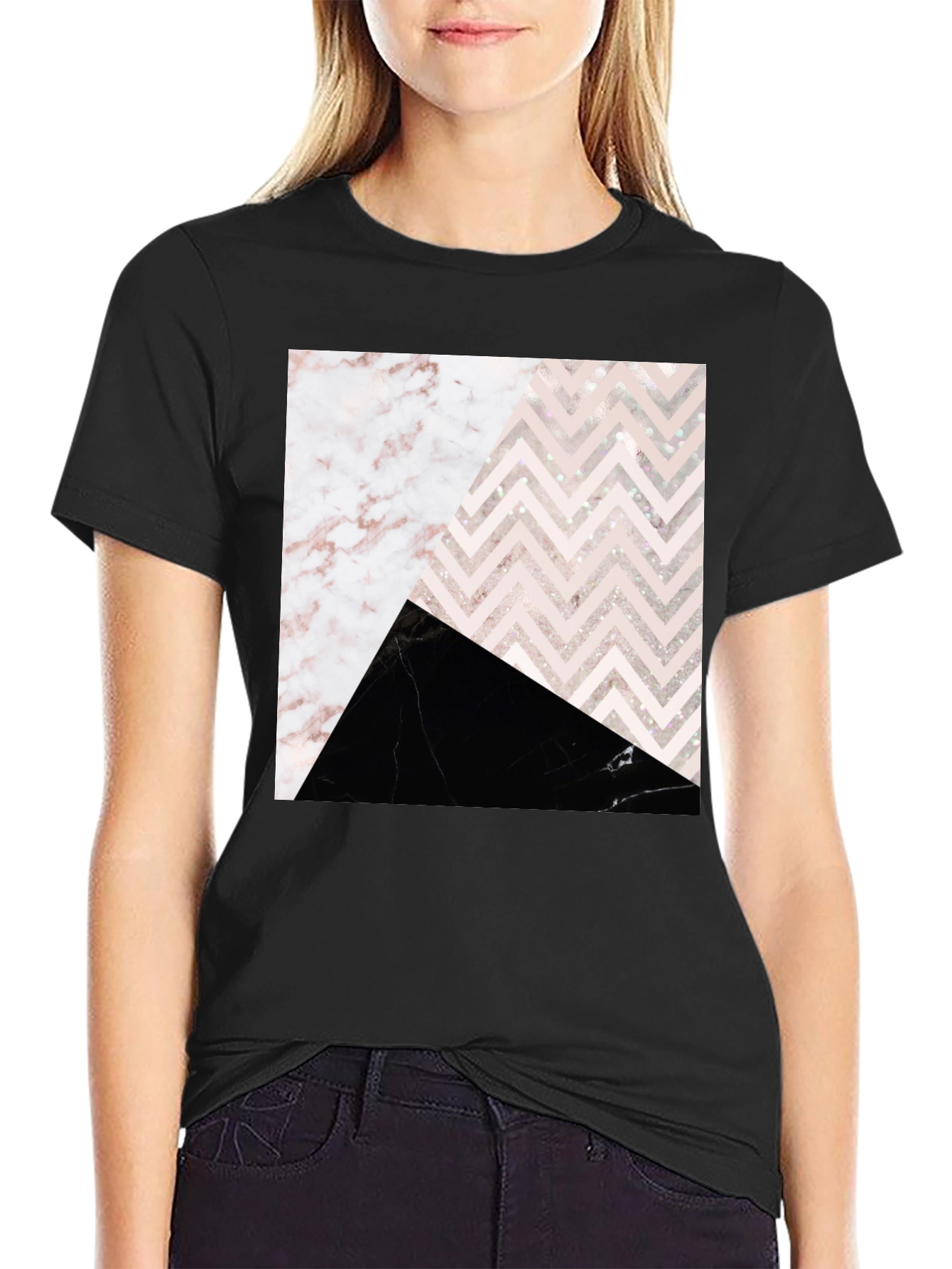 Abstract Geometric Marble Print T-Shirt