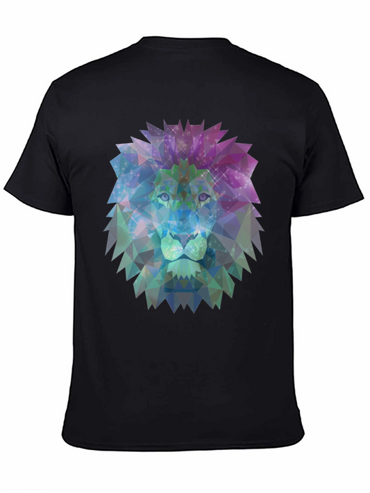 Geometric Lion Graphic Tee - Stylish Mens Black T-Shirt