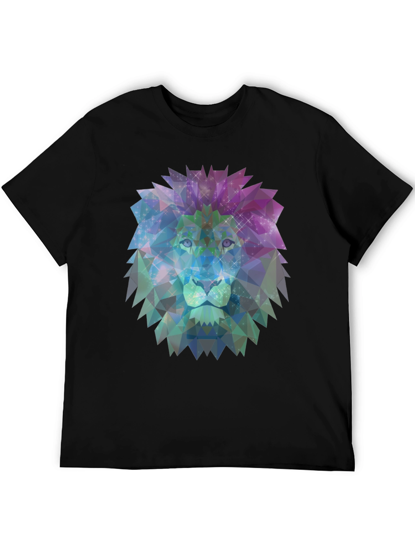 Geometric Lion Graphic Tee - Stylish Mens Black T-Shirt