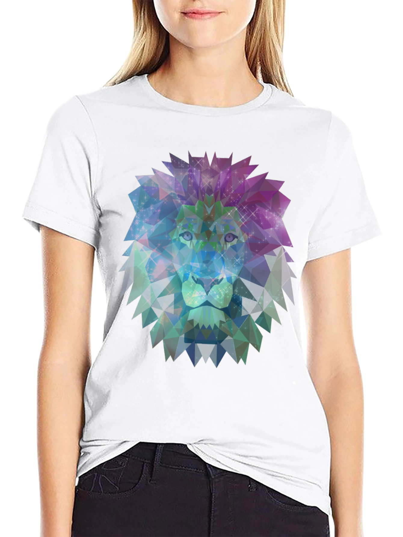 Geometric Lion Graphic Tee - Stylish Mens Black T-Shirt