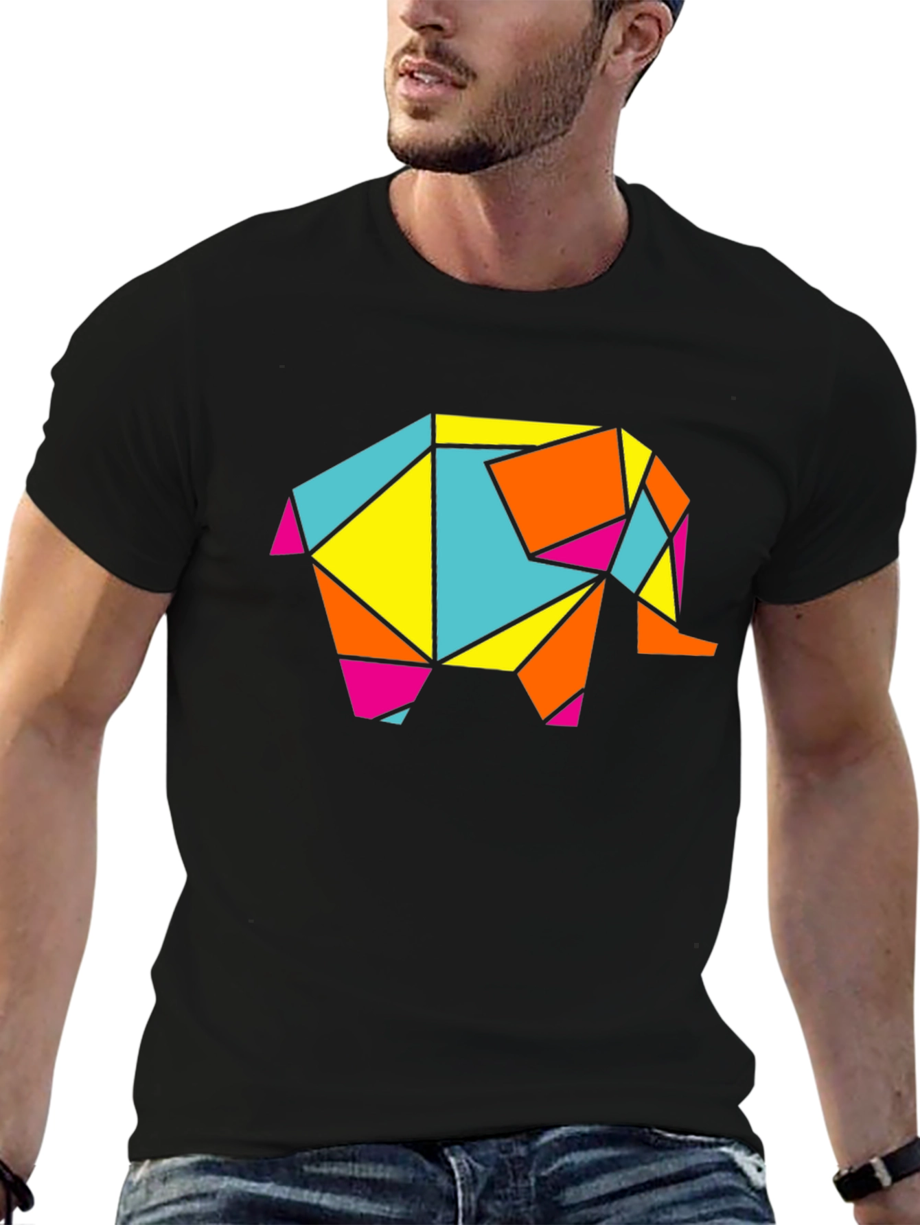 Geometric Elephant Graphic Tee - Modern Art Shirt