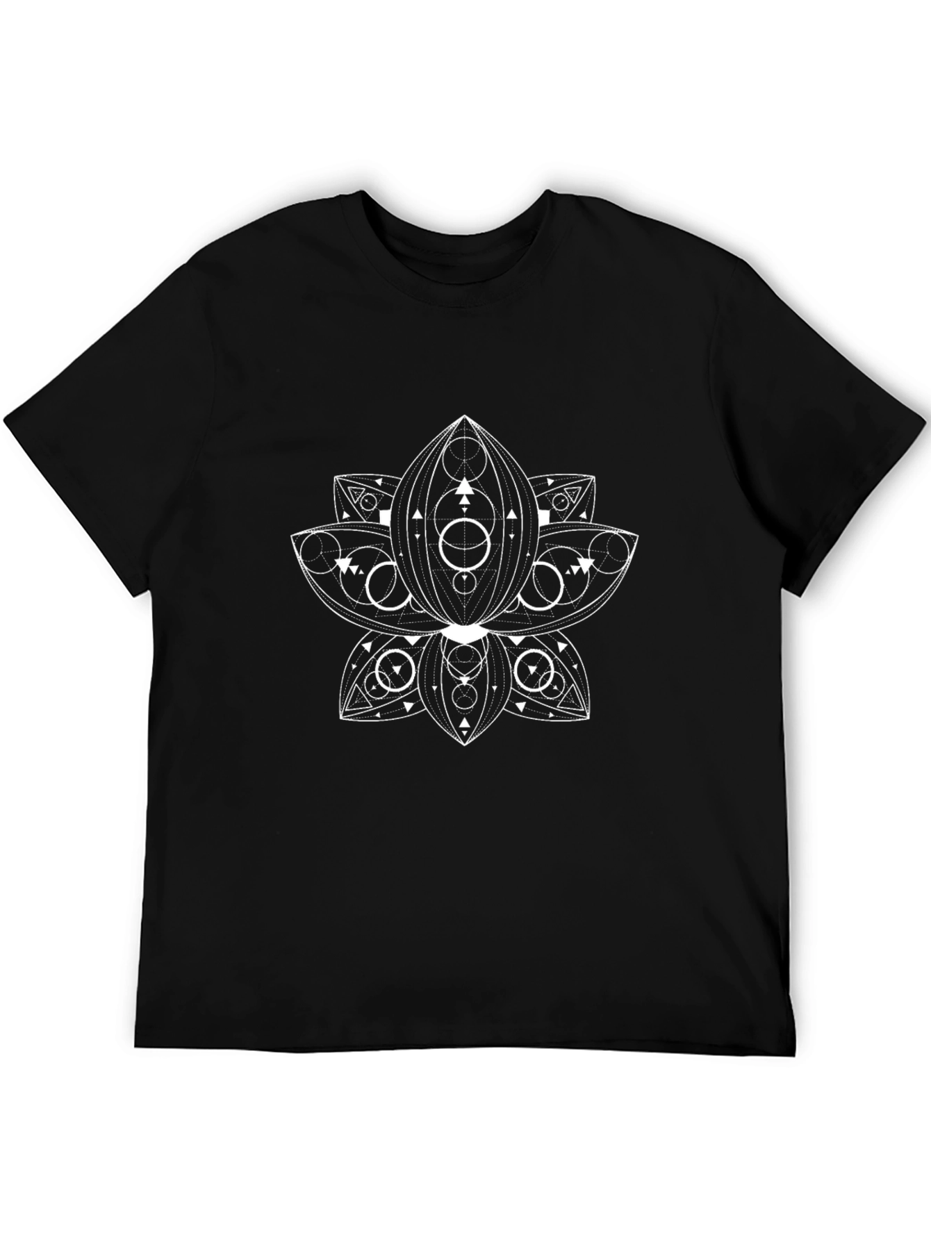 Geometric Lotus Flower Graphic Tee - Black